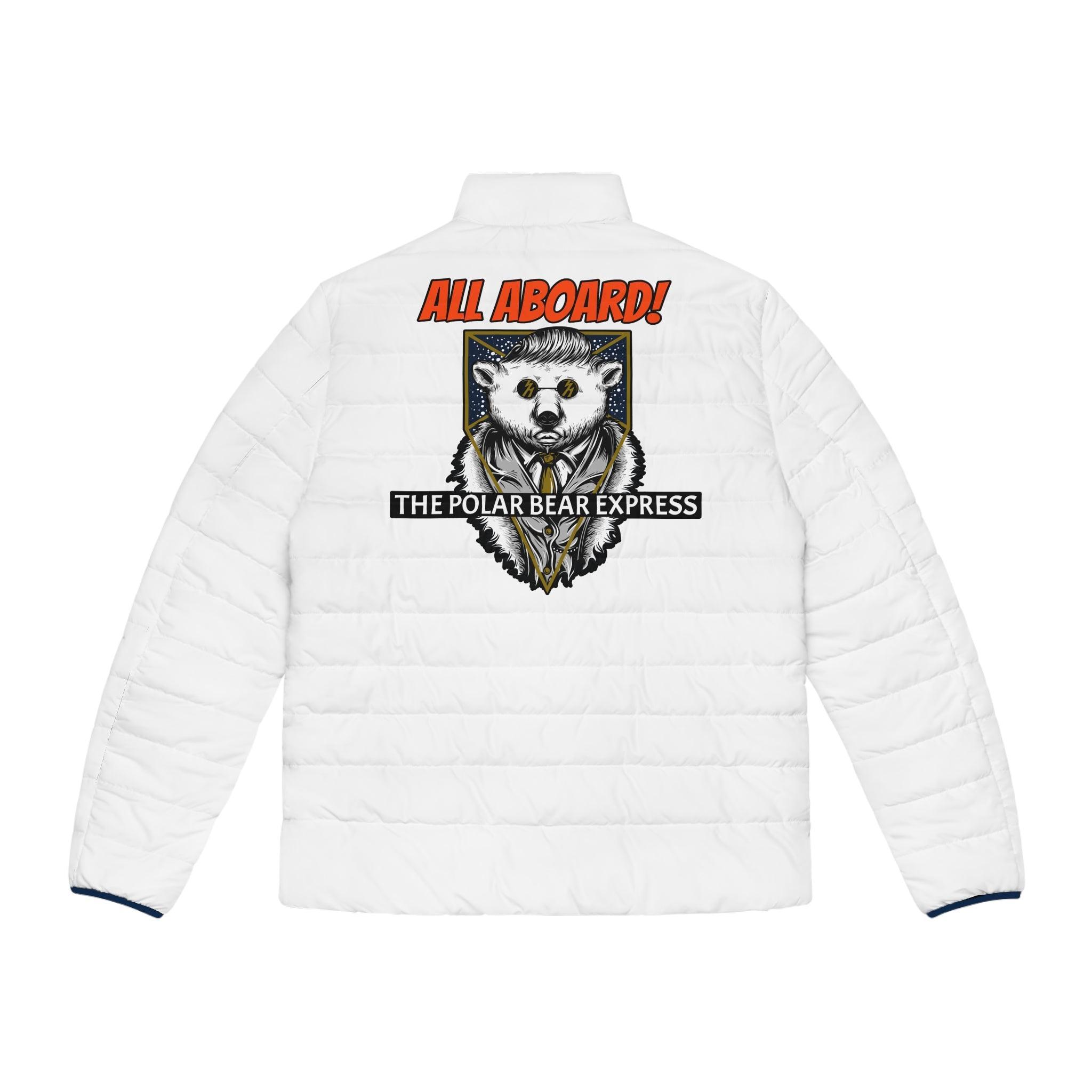 All Aboard! The Polar Bear Express - Men's Puffer Jacket - Witty Twisters Fashions