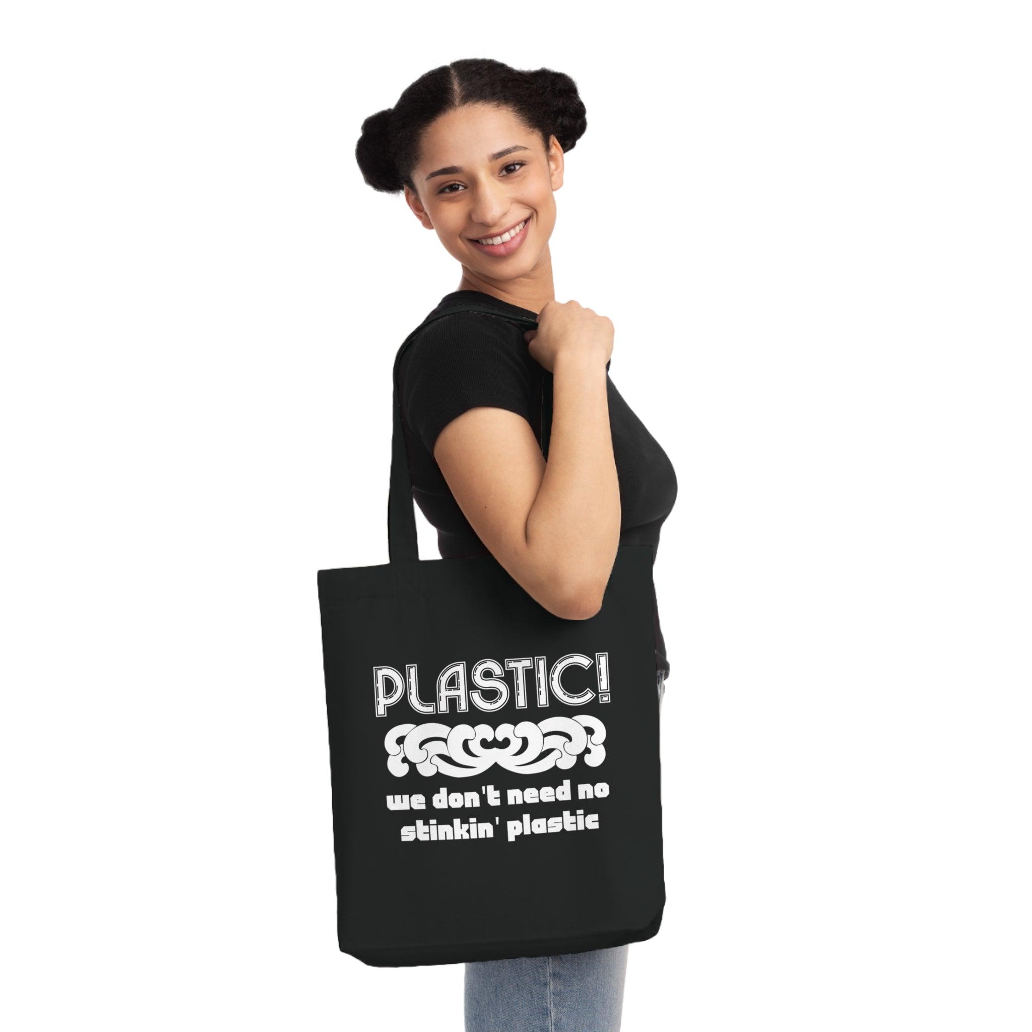 Plastic! We don't need no stinkin' plastic - Woven Tote Bag - Witty Twisters Fashions