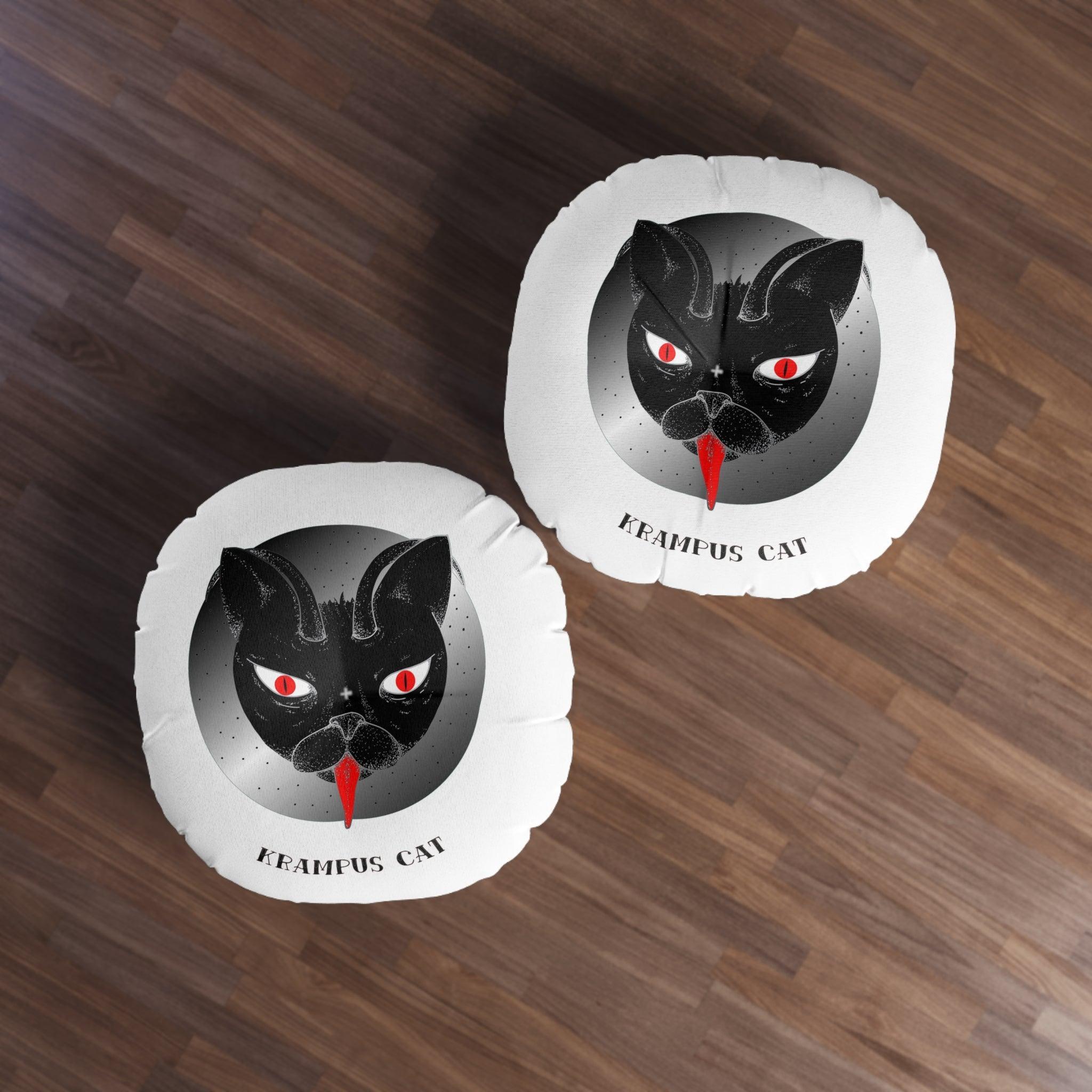 Krampus Cat - Tufted Floor Pillow, Round - Witty Twisters Fashions