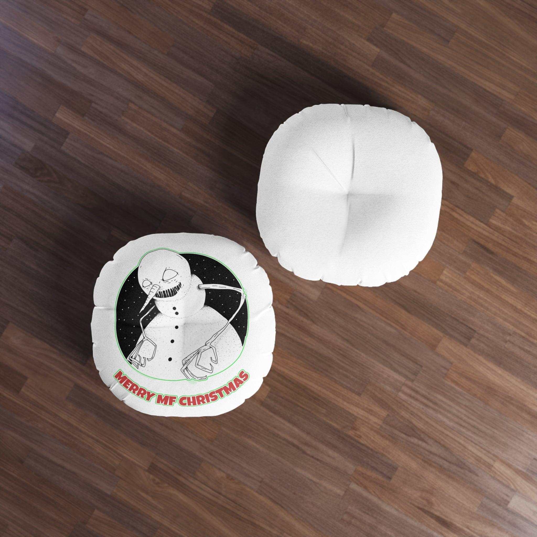 Merry MF Christmas - Tufted Floor Pillow, Round - Witty Twisters Fashions