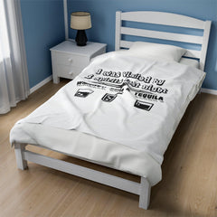 I was visited by 3 spirits last night Whiskey Rum and Tequila - Velveteen Plush Blanket - Witty Twisters Fashions