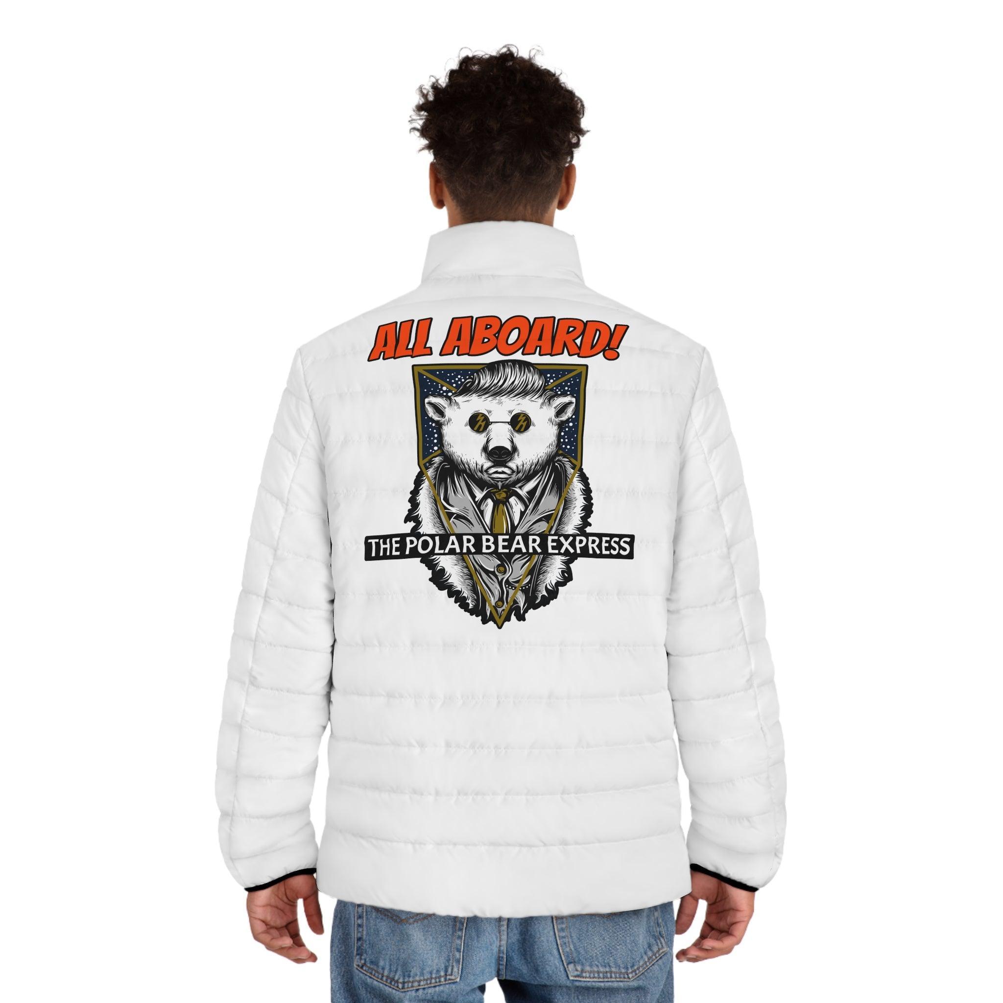 All Aboard! The Polar Bear Express - Men's Puffer Jacket - Witty Twisters Fashions