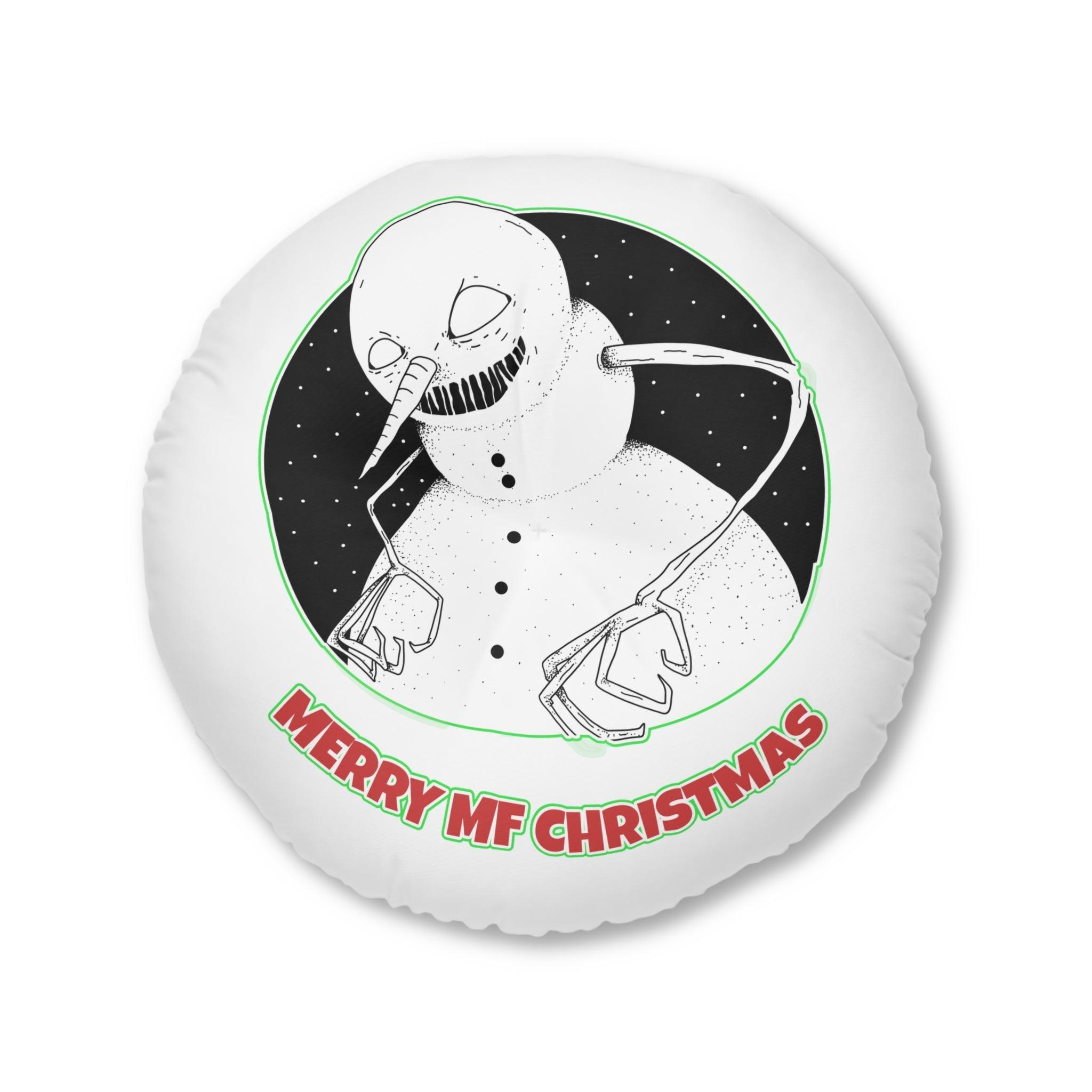 Merry MF Christmas - Tufted Floor Pillow, Round - Witty Twisters Fashions