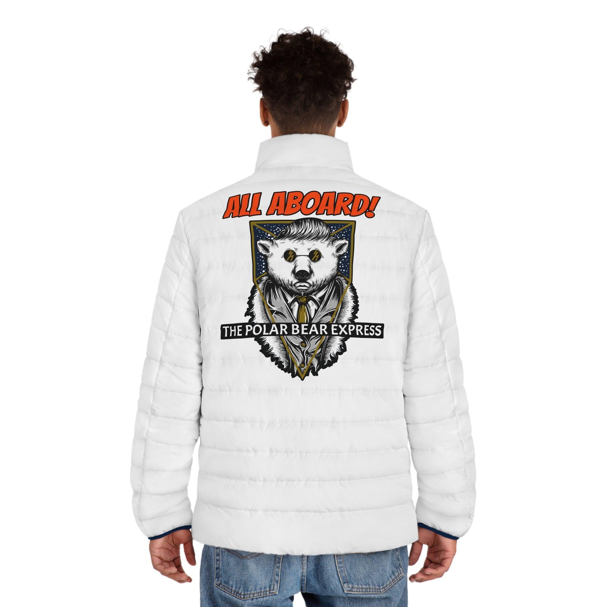 All Aboard! The Polar Bear Express - Men's Puffer Jacket - Witty Twisters Fashions