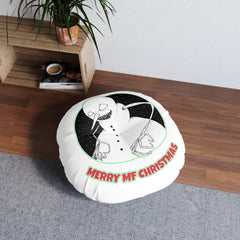 Merry MF Christmas - Tufted Floor Pillow, Round - Witty Twisters Fashions