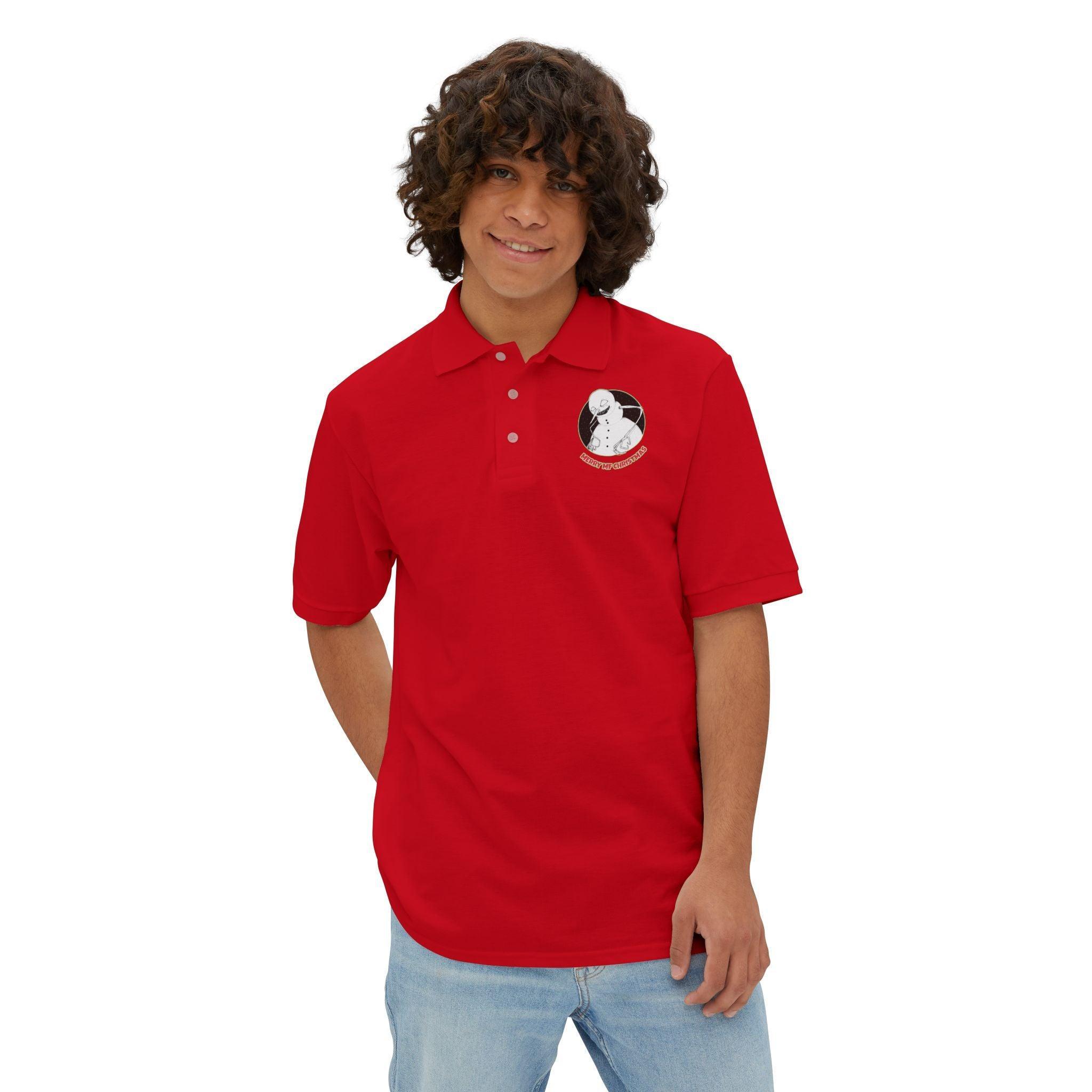 Merry MF Christmas - Men's Piqué Polo Shirt - Witty Twisters Fashions