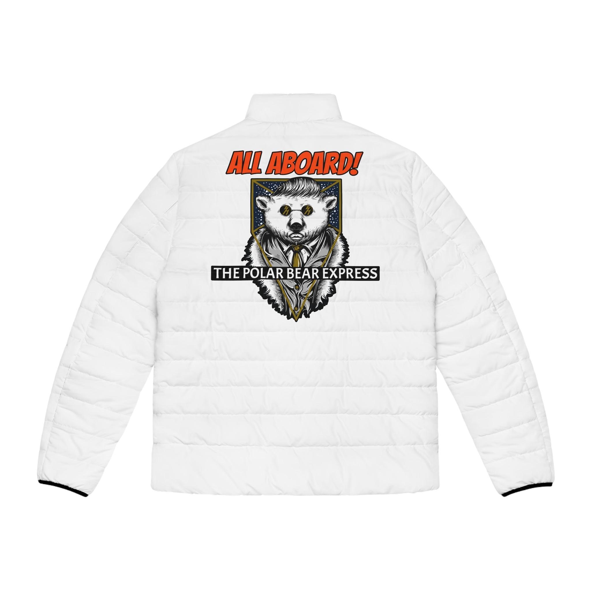 All Aboard! The Polar Bear Express - Men's Puffer Jacket - Witty Twisters Fashions