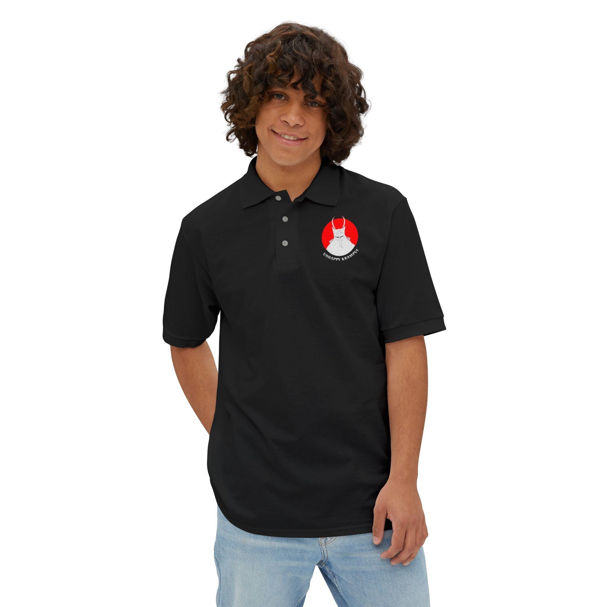Unhappy Krampus - Men's Piqué Polo Shirt - Witty Twisters Fashions