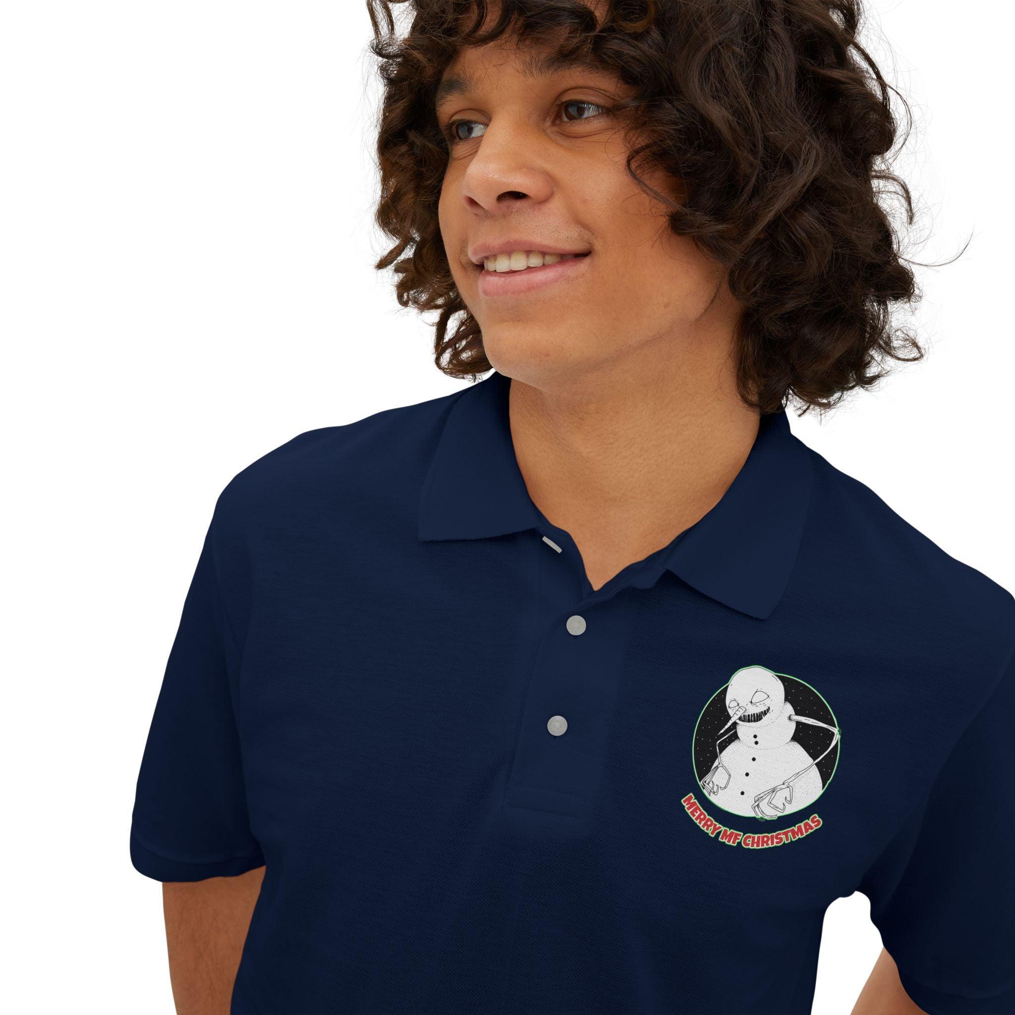 Merry MF Christmas - Men's Piqué Polo Shirt - Witty Twisters Fashions