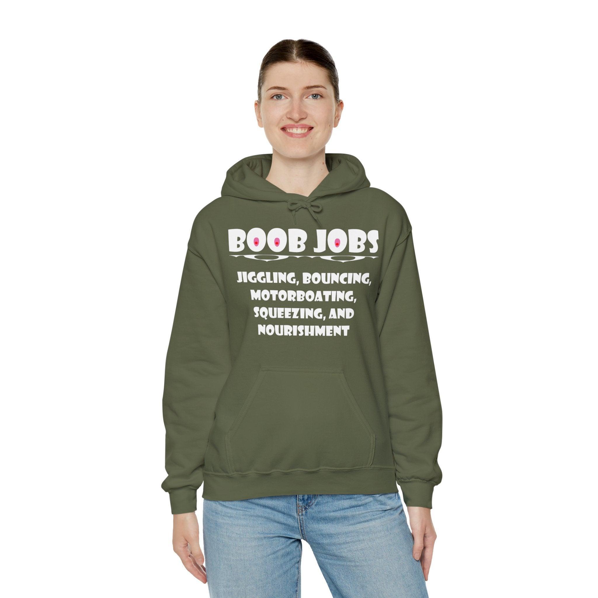 Boob Jobs Jiggling, Bouncing, Motorboating, Squeezing, and Nourishment - Hoodie - Witty Twisters Fashions