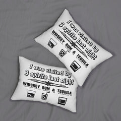 I was visited by 3 spirits last night Whiskey Rum and Tequila - Spun Polyester Lumbar Pillow - Witty Twisters Fashions