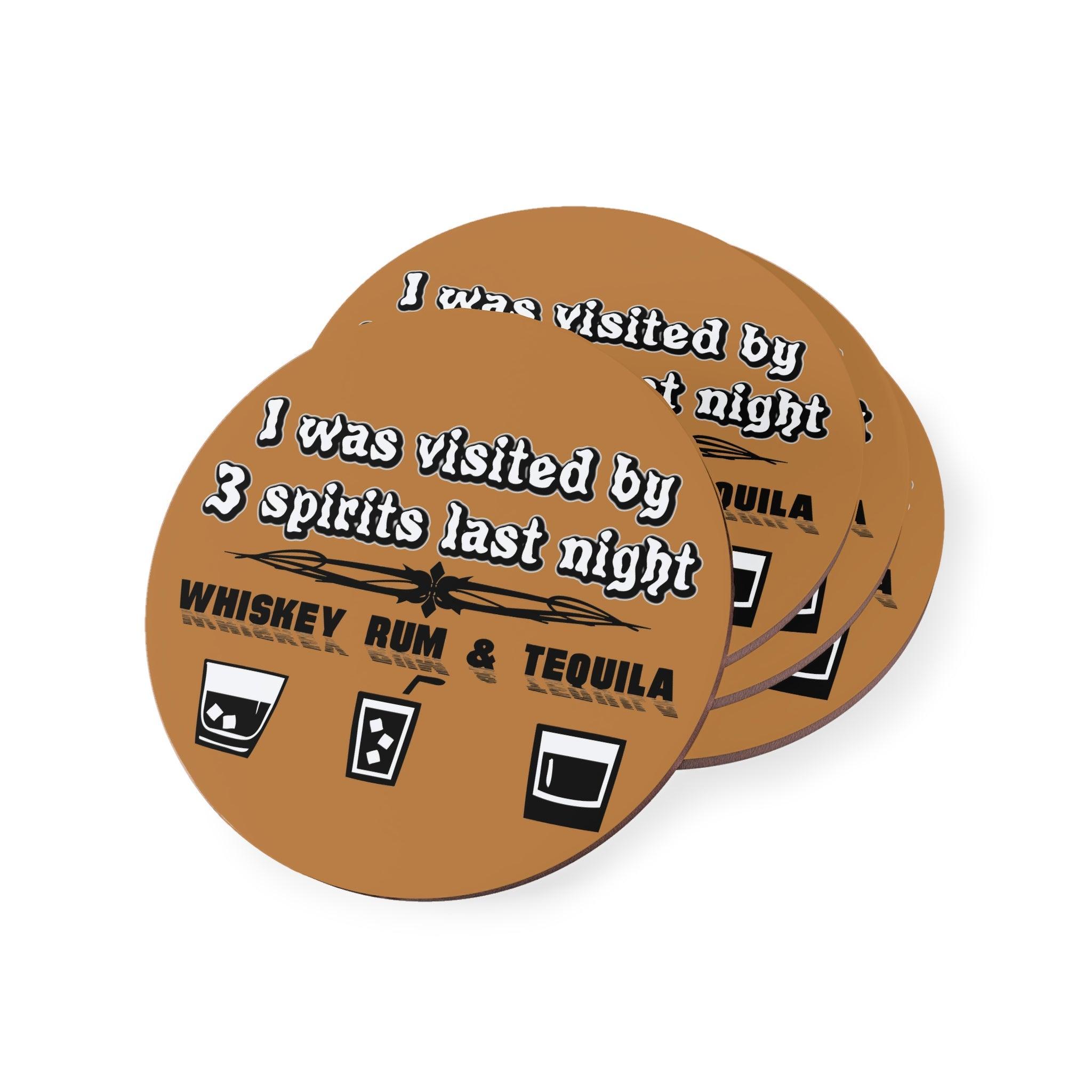 I was visited by 3 spirits last night Whiskey Rum and Tequila - Drink Coasters - Witty Twisters Fashions