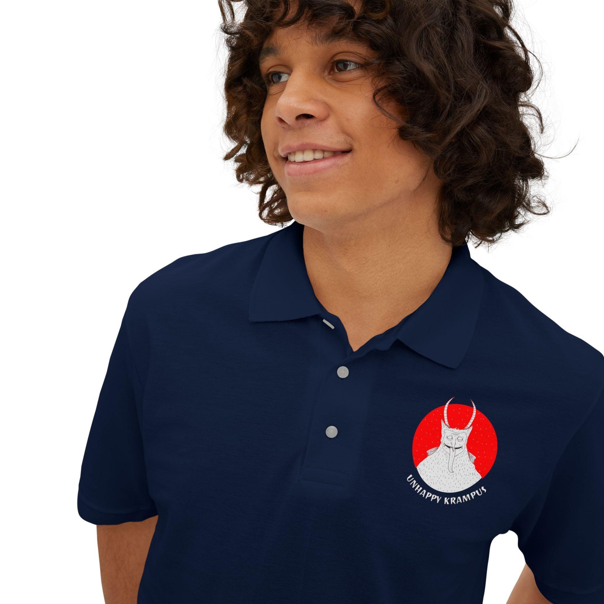 Unhappy Krampus - Men's Piqué Polo Shirt - Witty Twisters Fashions