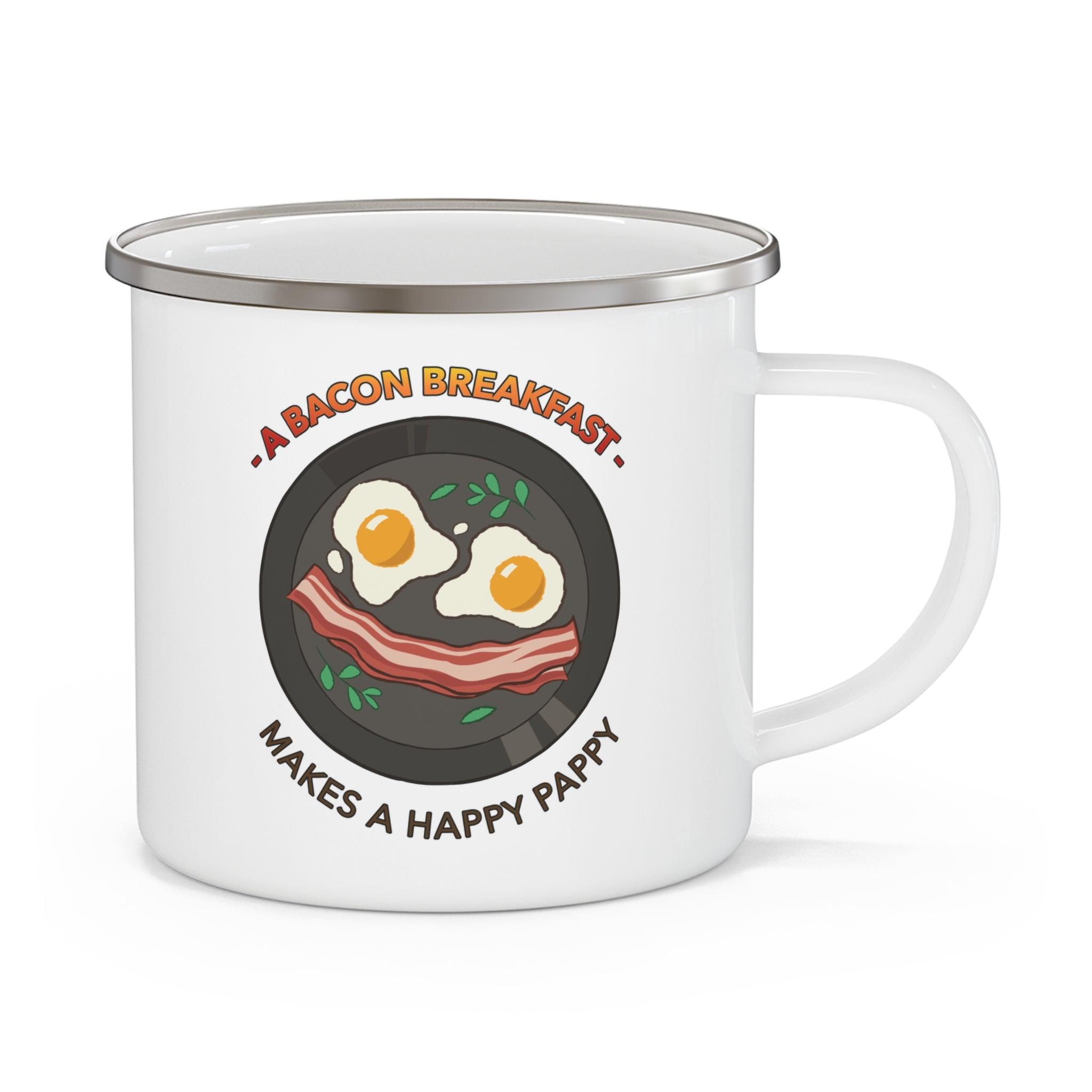 A bacon breakfast makes a happy pappy - Enamel Camping Coffee Cup - Witty Twisters Fashions