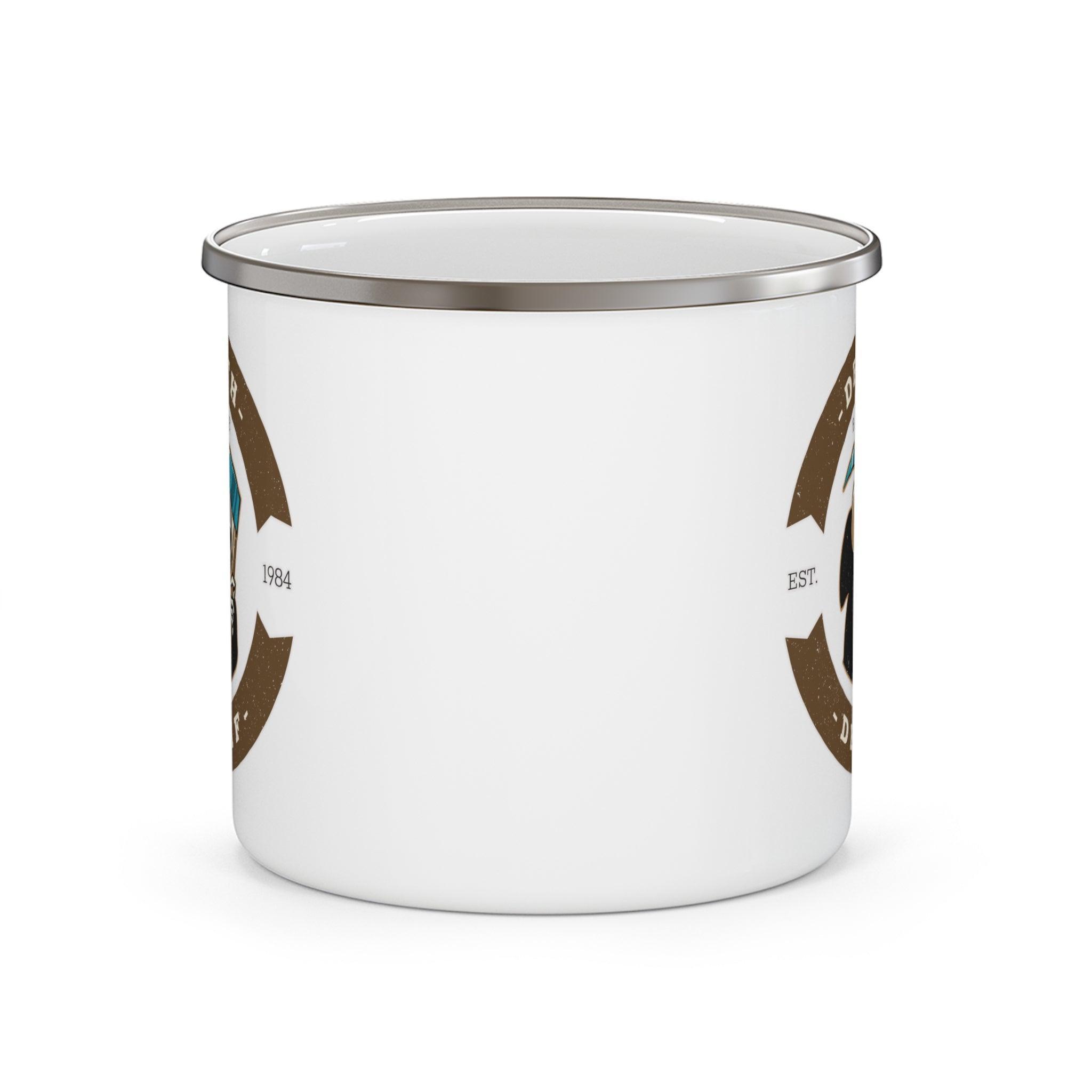 Death before decaf - Enamel Camping Coffee Cup - Witty Twisters Fashions