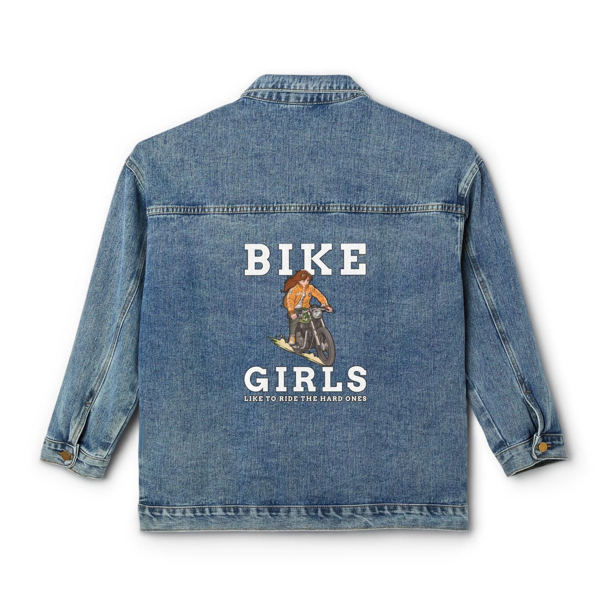 Bike Girls Like to ride the hard ones - Women's Denim Jean Jacket - Witty Twisters Fashions
