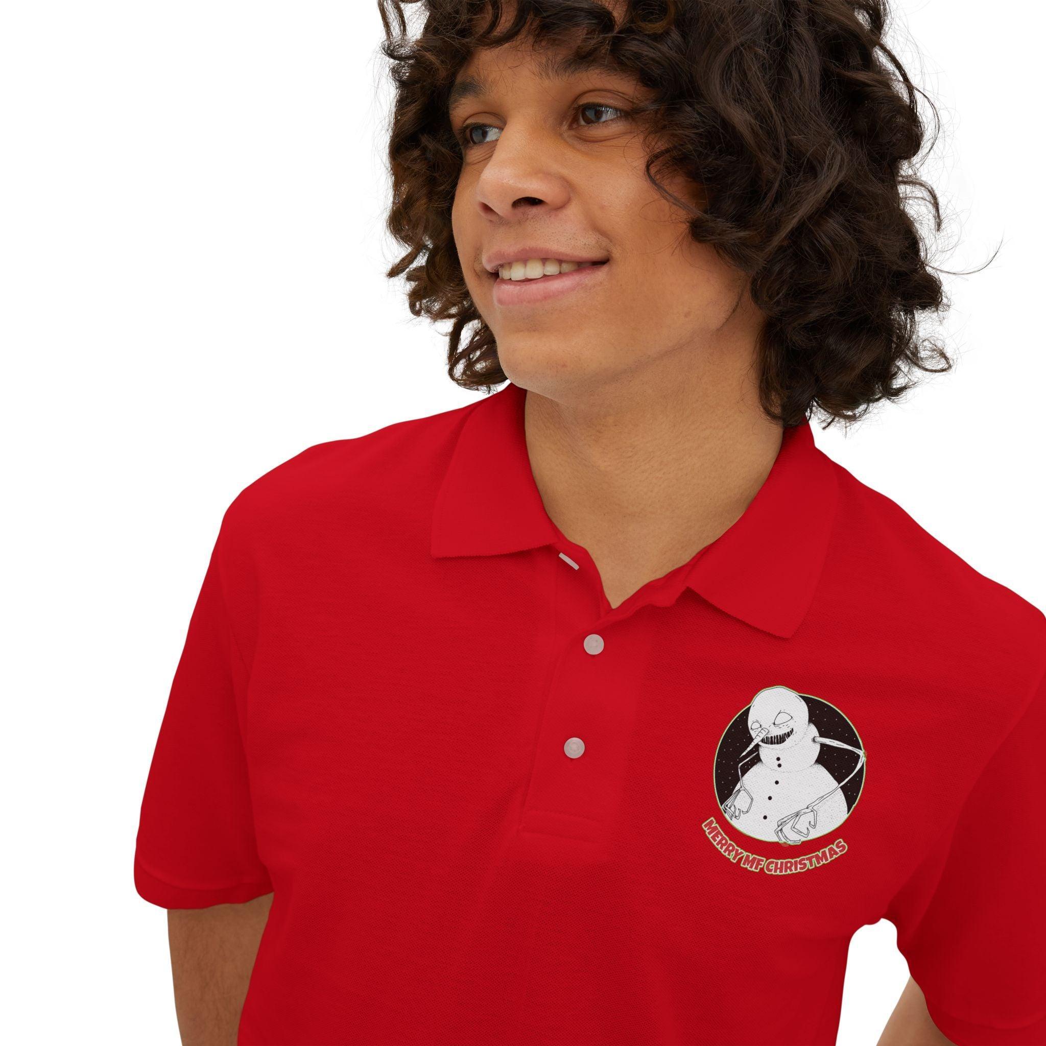 Merry MF Christmas - Men's Piqué Polo Shirt - Witty Twisters Fashions