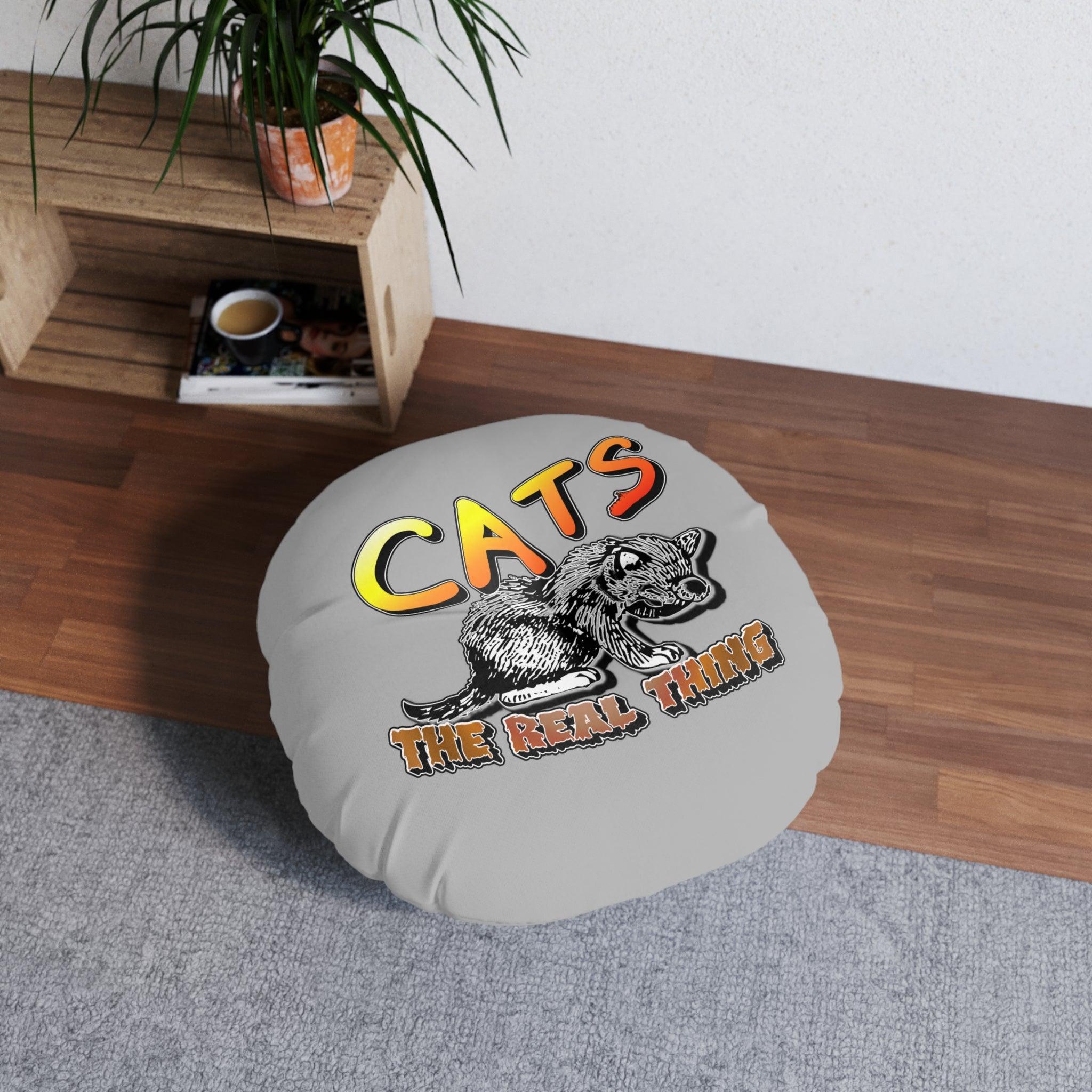 Cats The Real Thing - Tufted Floor Pillow, Round - Witty Twisters Fashions