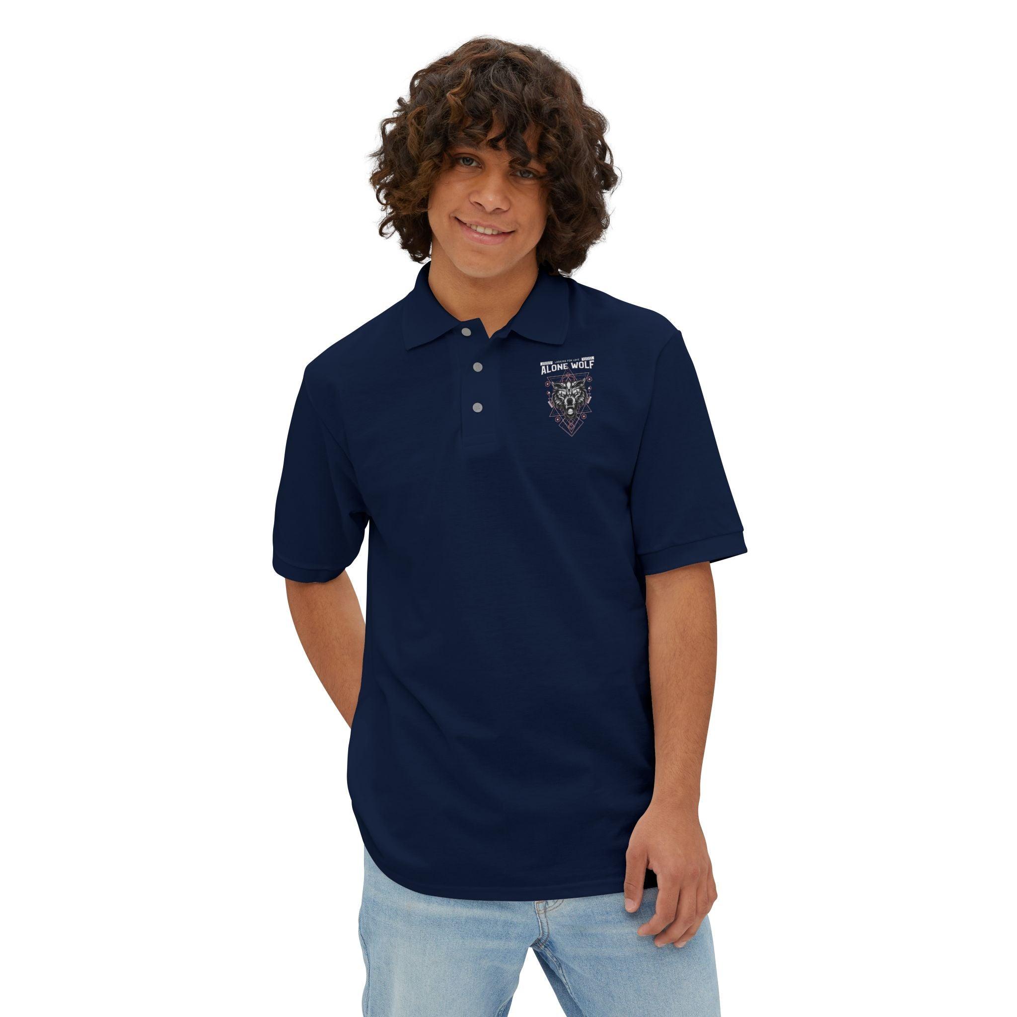 Alone Wolf Looking For Love - Men's Piqué Polo Shirt - Witty Twisters Fashions