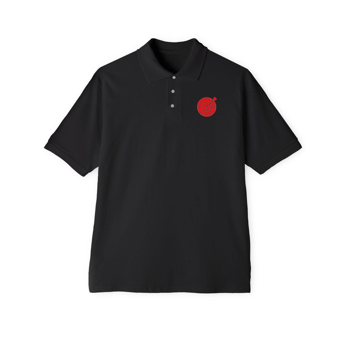 Target with arrow on back plus front pocket area - Men's Piqué Polo Shirt - Witty Twisters Fashions