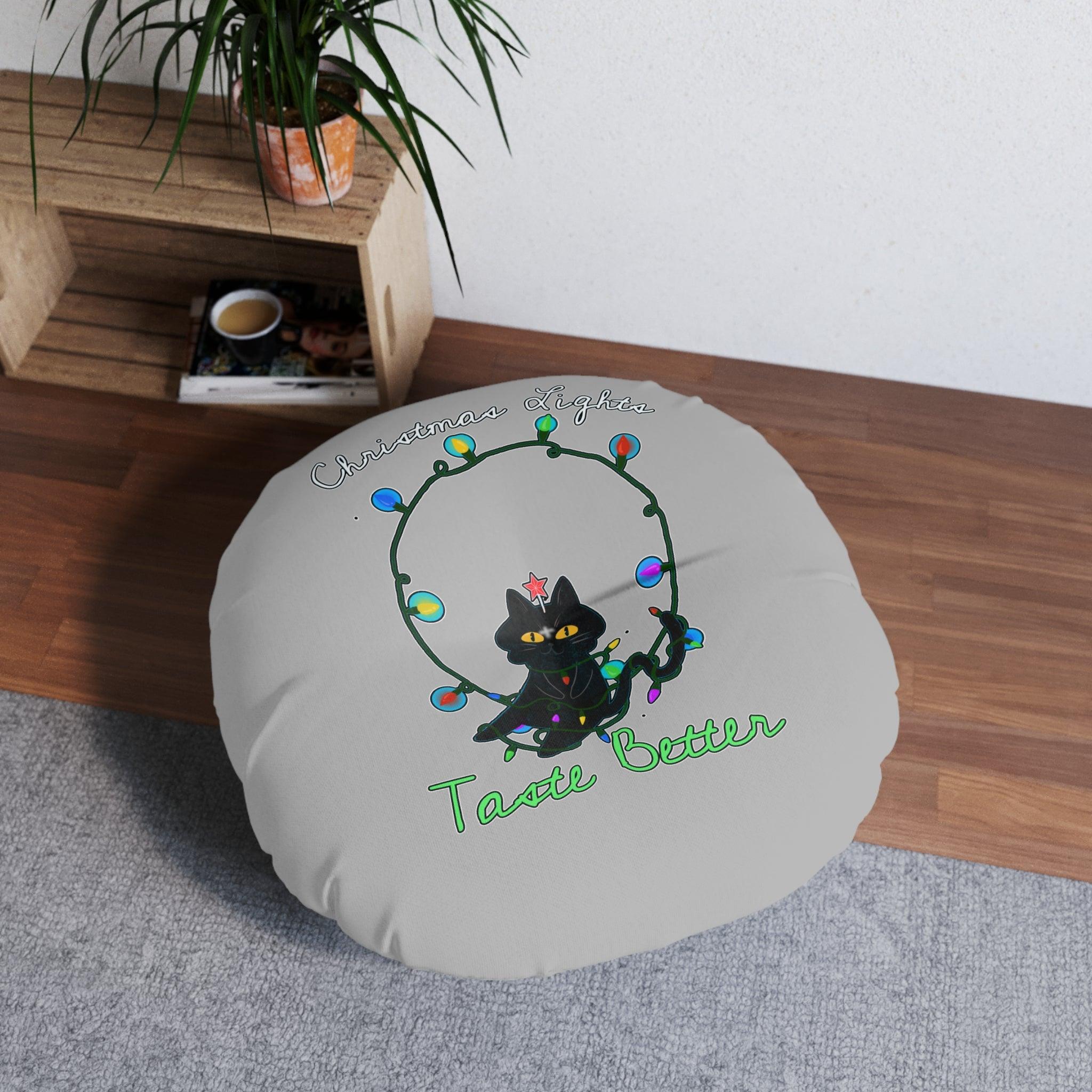 Christmas Lights Taste Better - Tufted Floor Pillow, Round - Witty Twisters Fashions