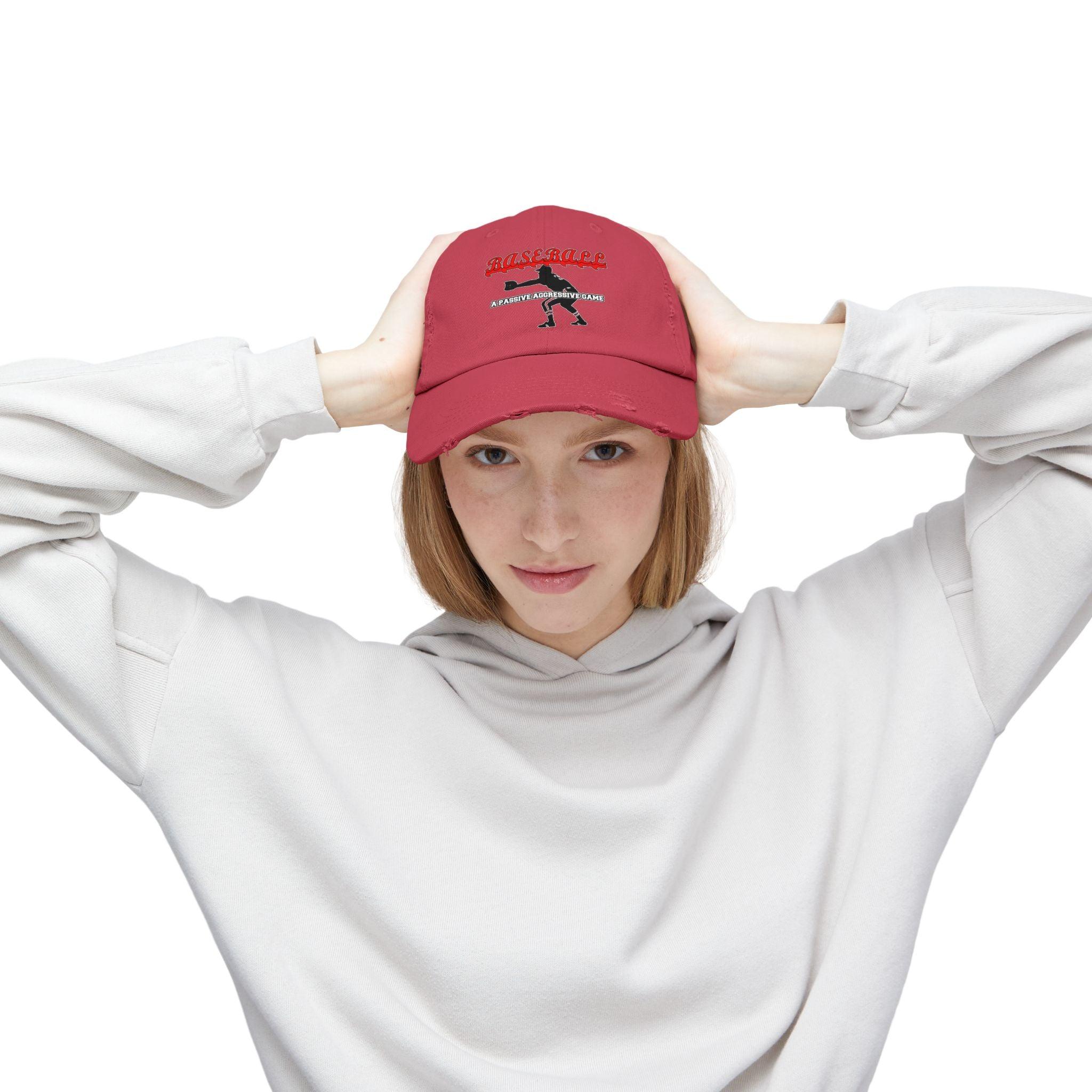 Baseball A passive aggressive game - Cotton Twill Distressed Baseball Cap - Witty Twisters Fashions