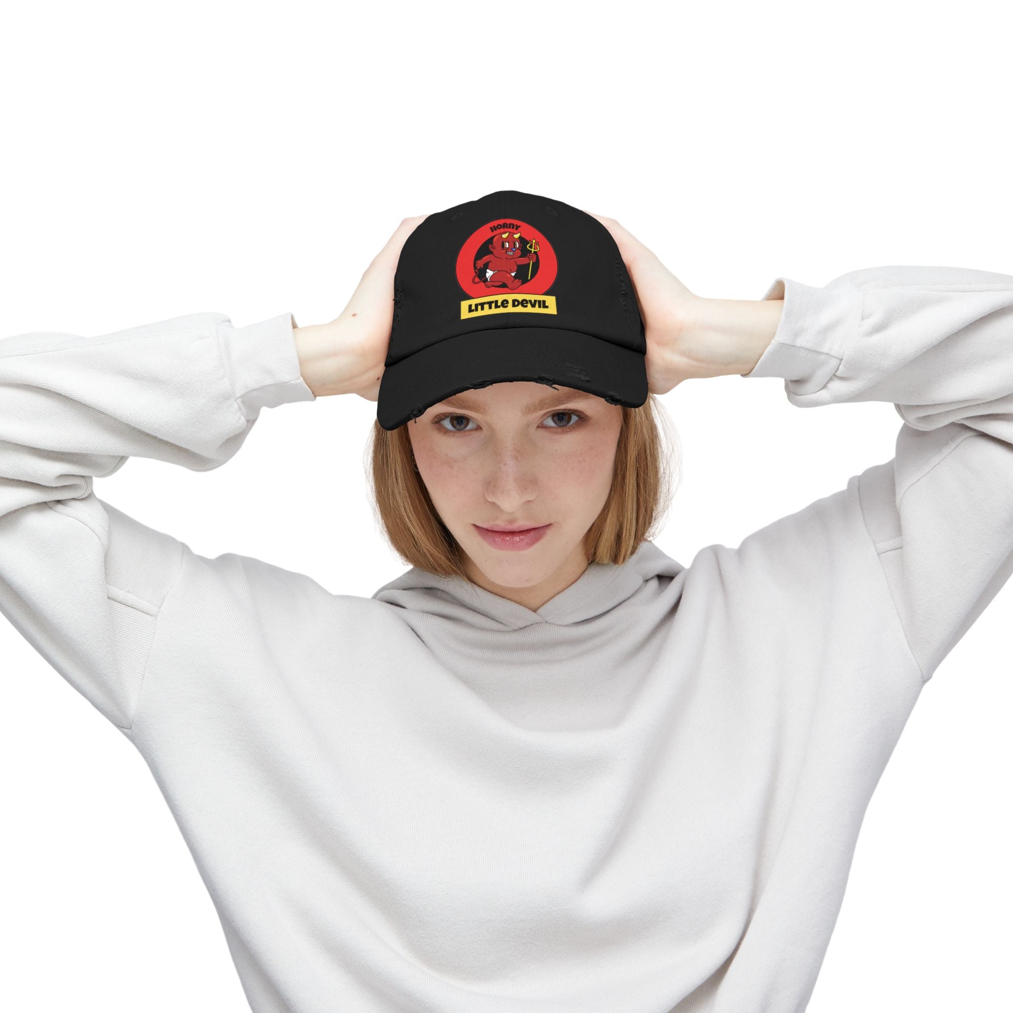 Horny Little Devil - Cotton Twill Distressed Baseball Cap