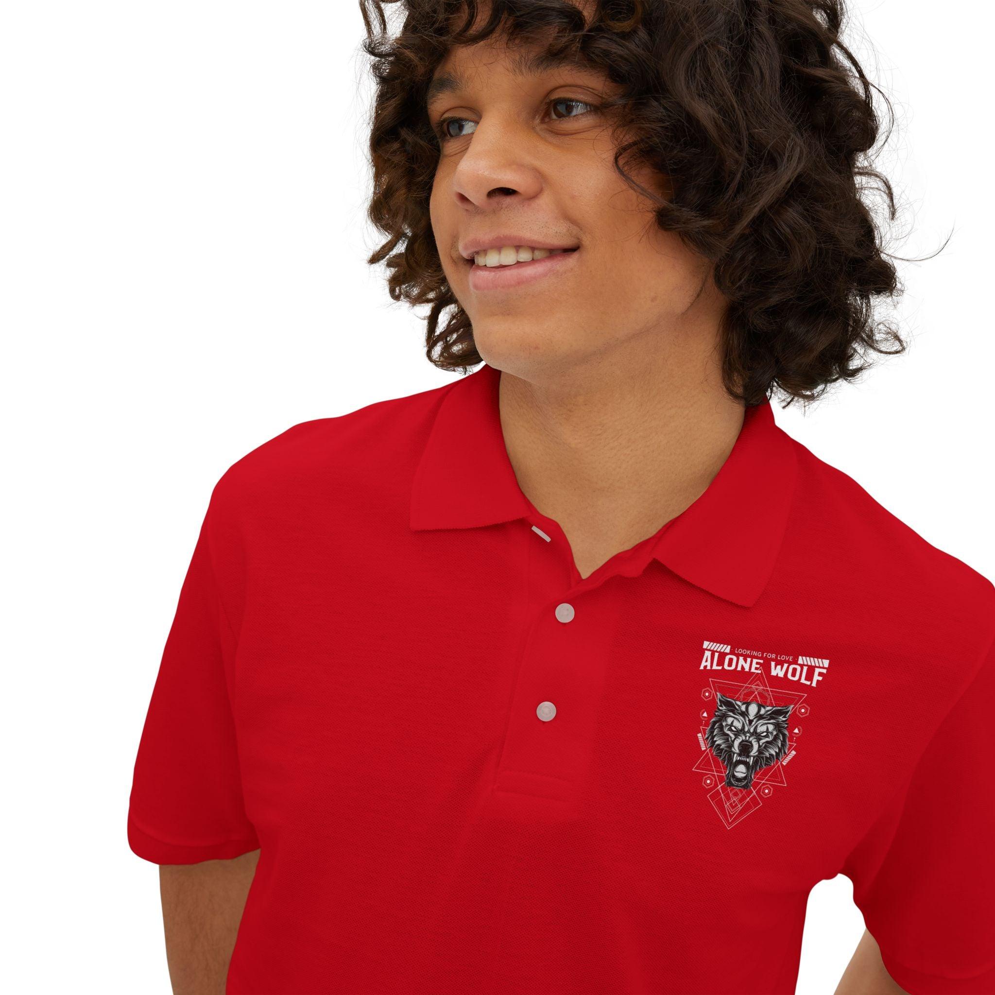 Alone Wolf Looking For Love - Men's Piqué Polo Shirt - Witty Twisters Fashions