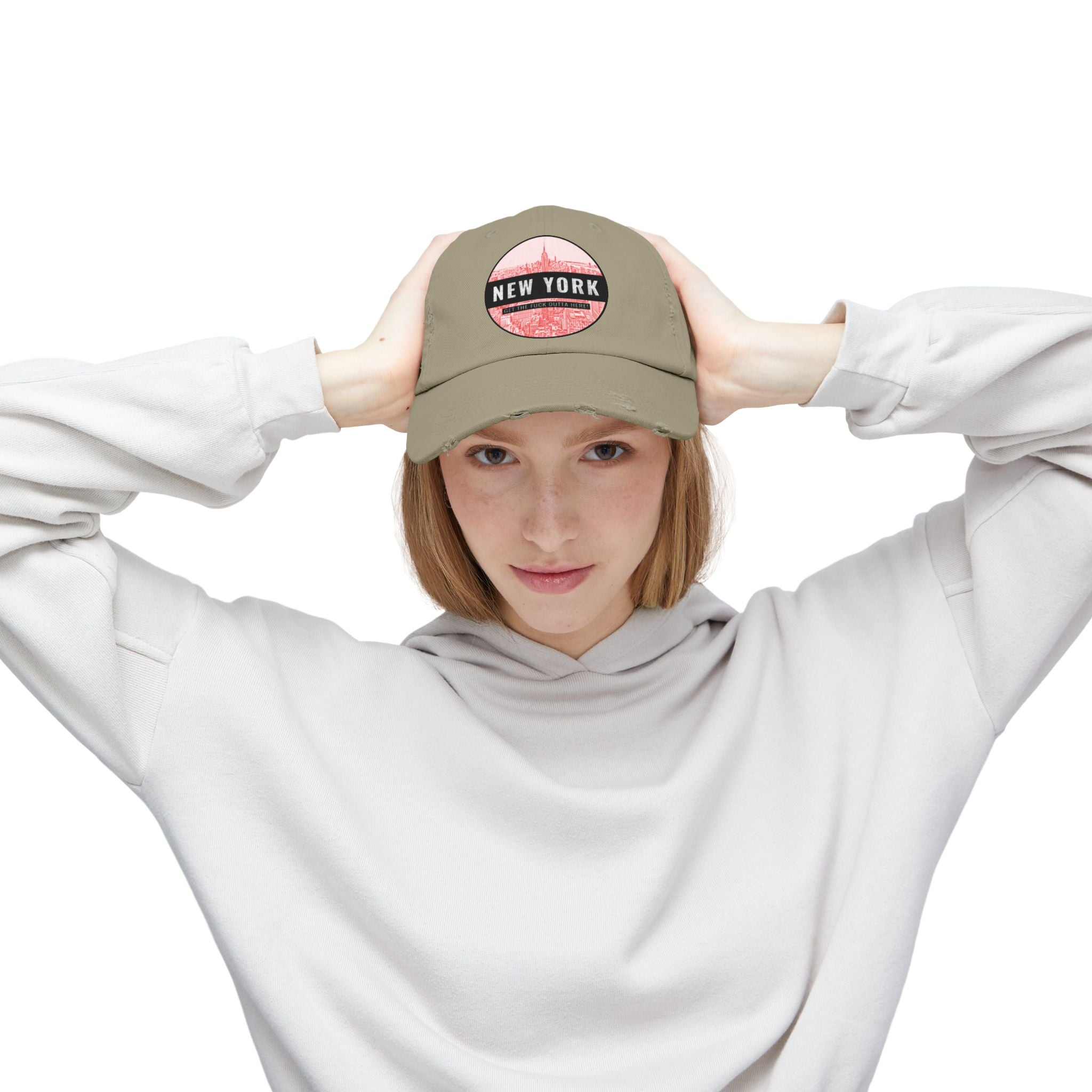 New York Get The Fuck Outta Here! - Cotton Twill Distressed Baseball Cap