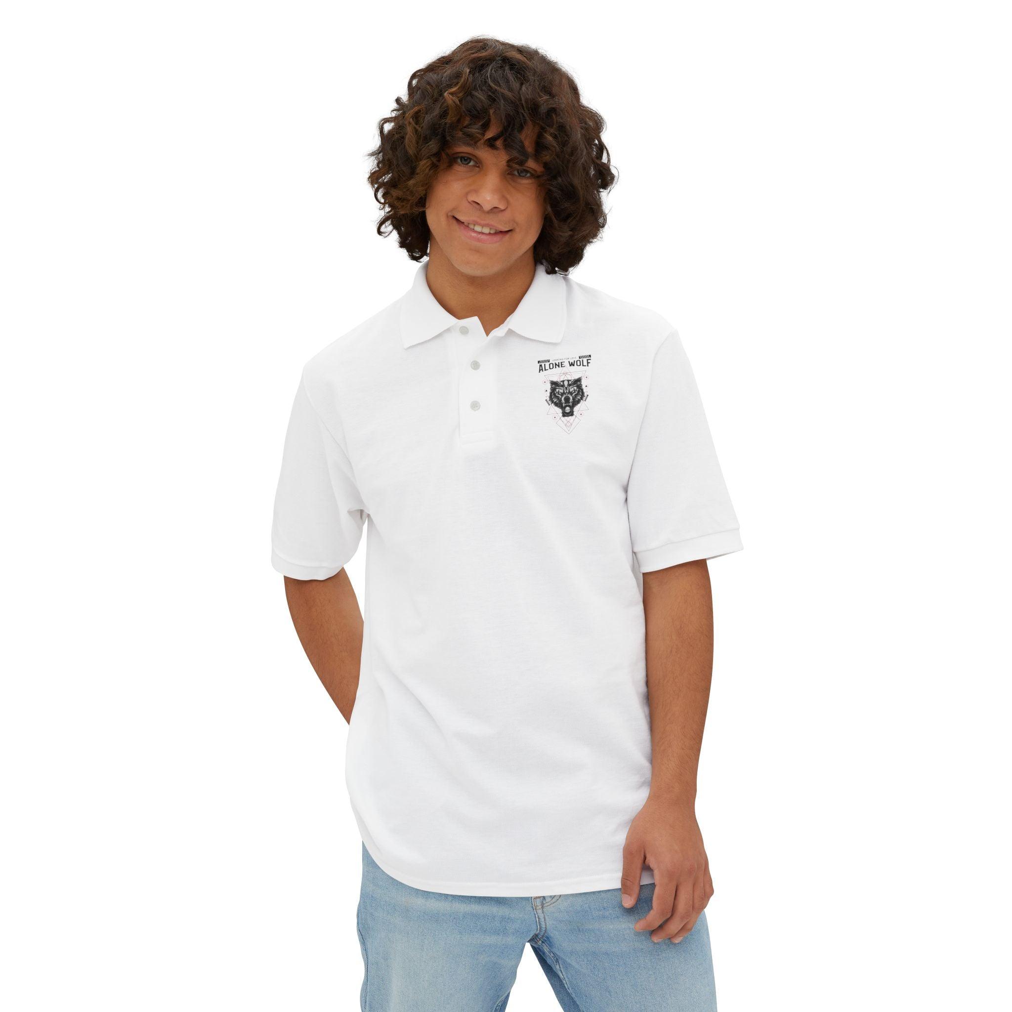 Alone Wolf Looking For Love - Men's Piqué Polo Shirt - Witty Twisters Fashions