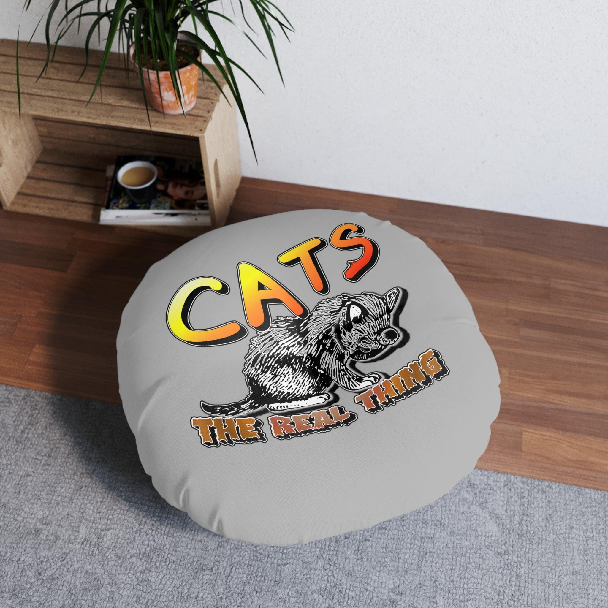 Cats The Real Thing - Tufted Floor Pillow, Round - Witty Twisters Fashions