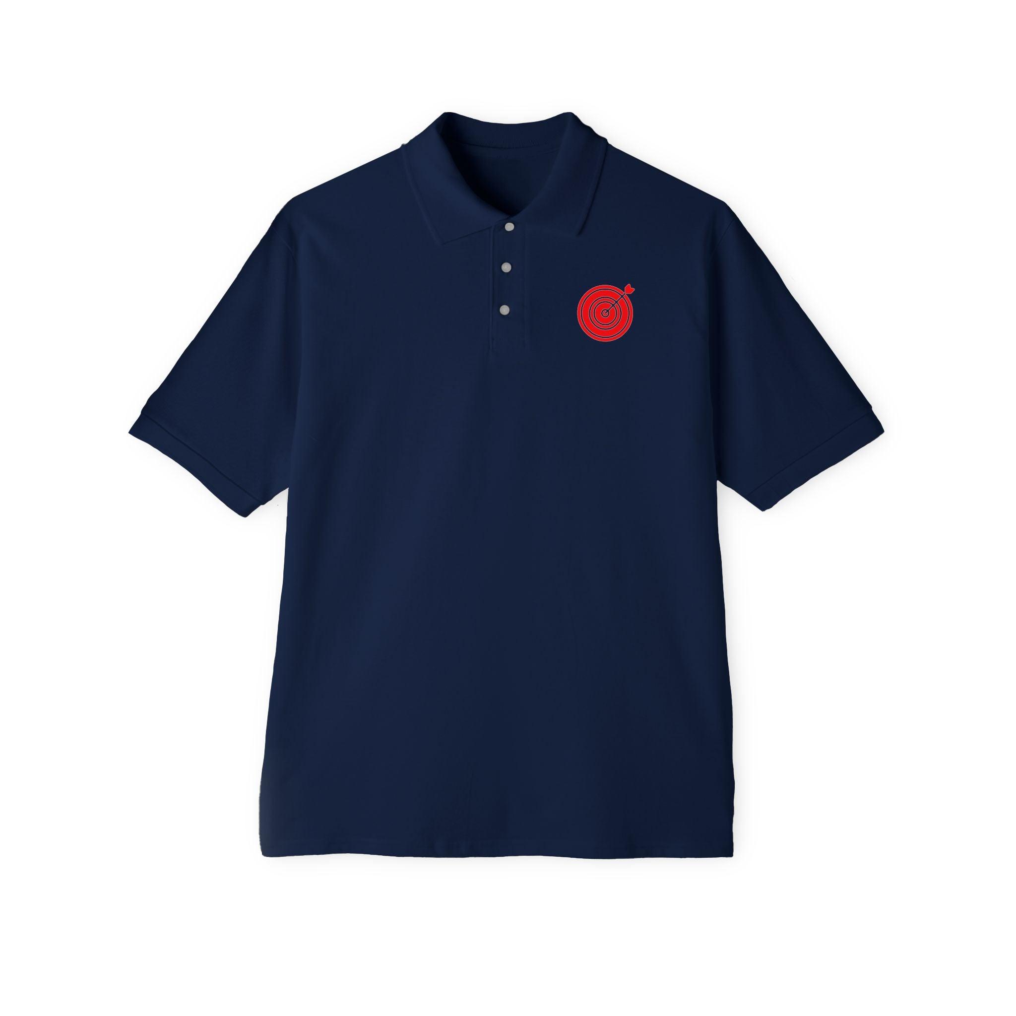 Target with arrow on back plus front pocket area - Men's Piqué Polo Shirt - Witty Twisters Fashions