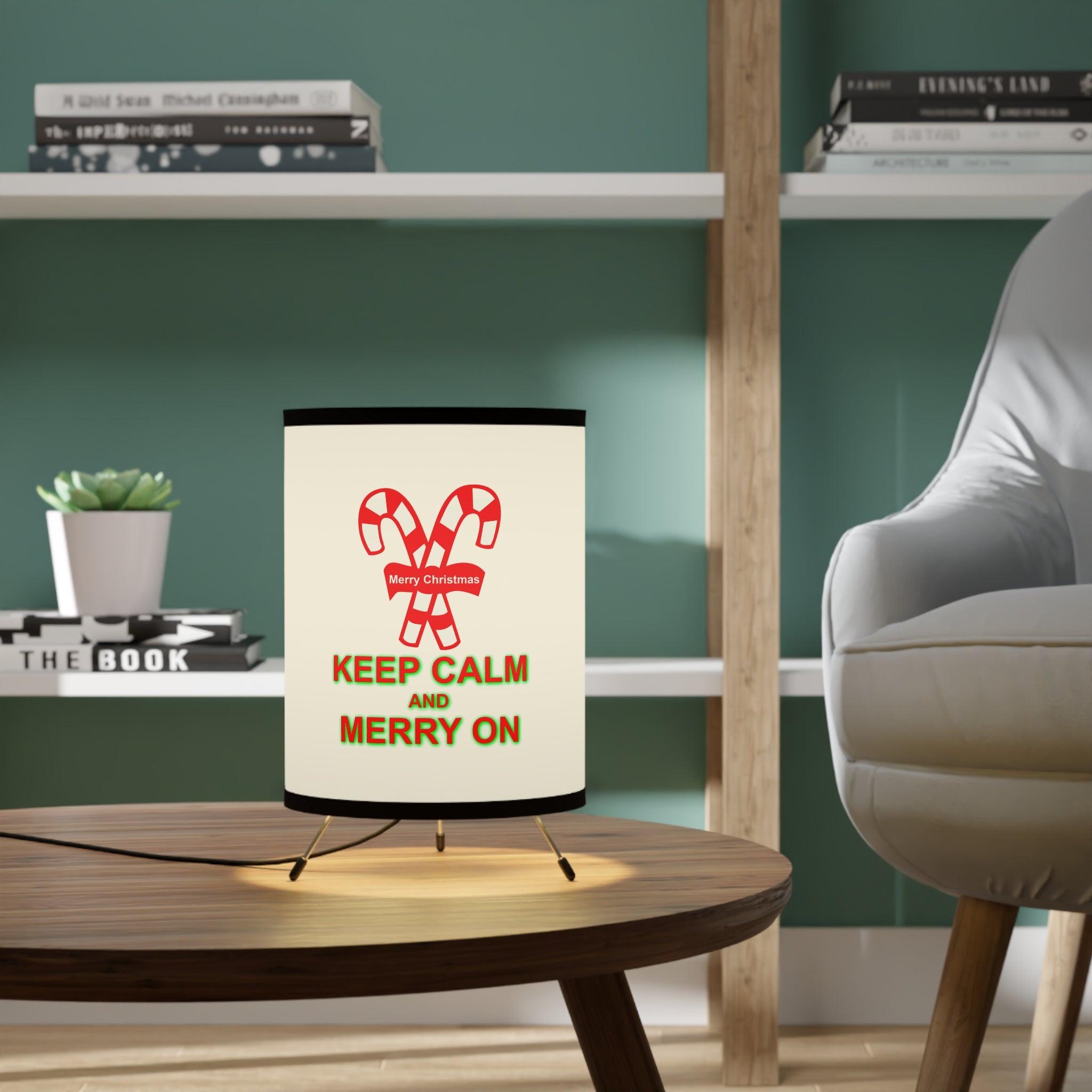 Keep Calm and Merry On - Retro Tripod Lamp