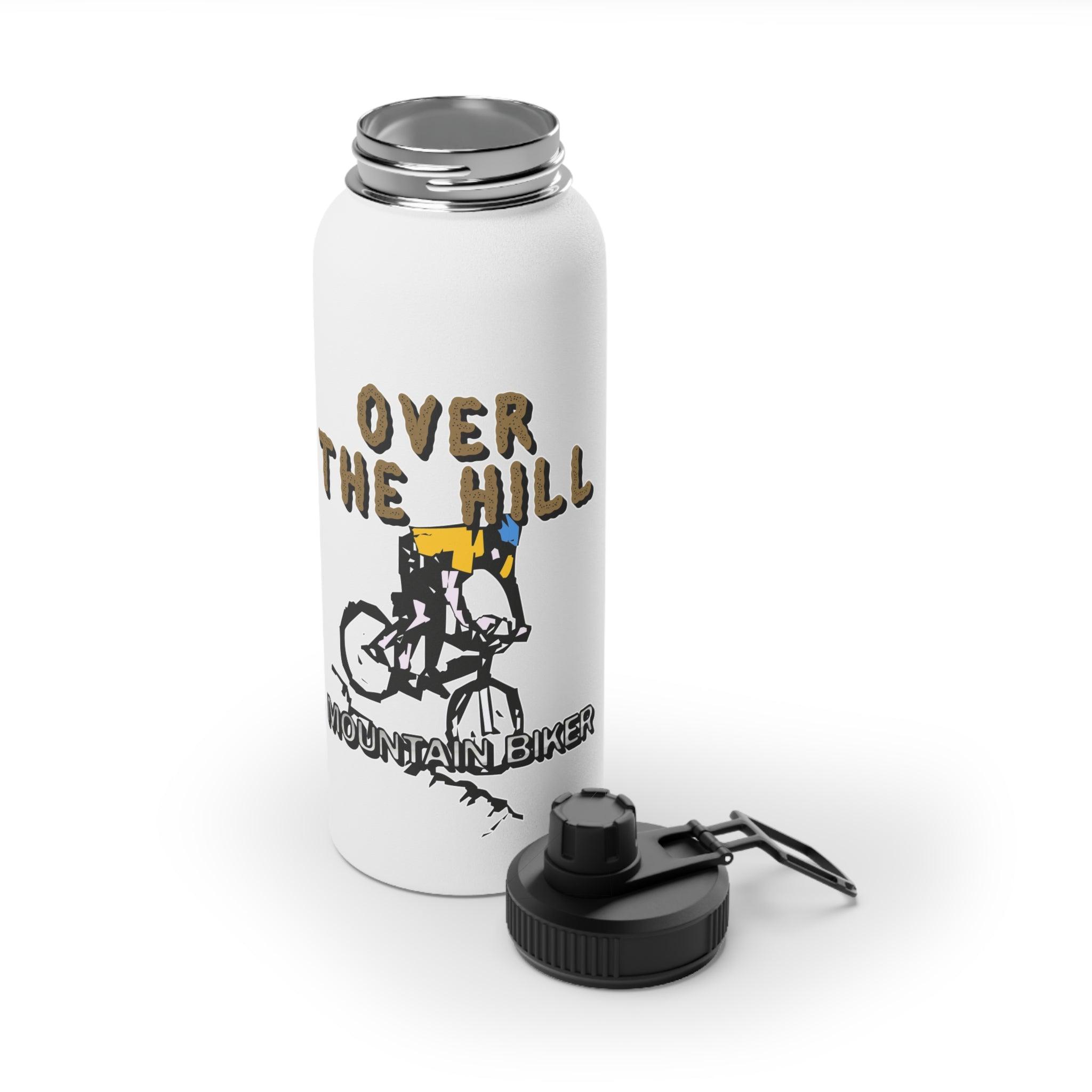 Over The Hill Mountain Biker - Stainless Steel Water Bottle with Sports Lid