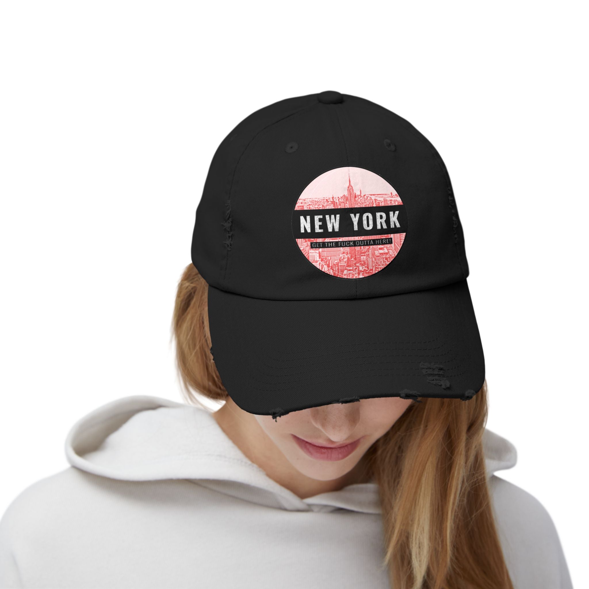 New York Get The Fuck Outta Here! - Cotton Twill Distressed Baseball Cap