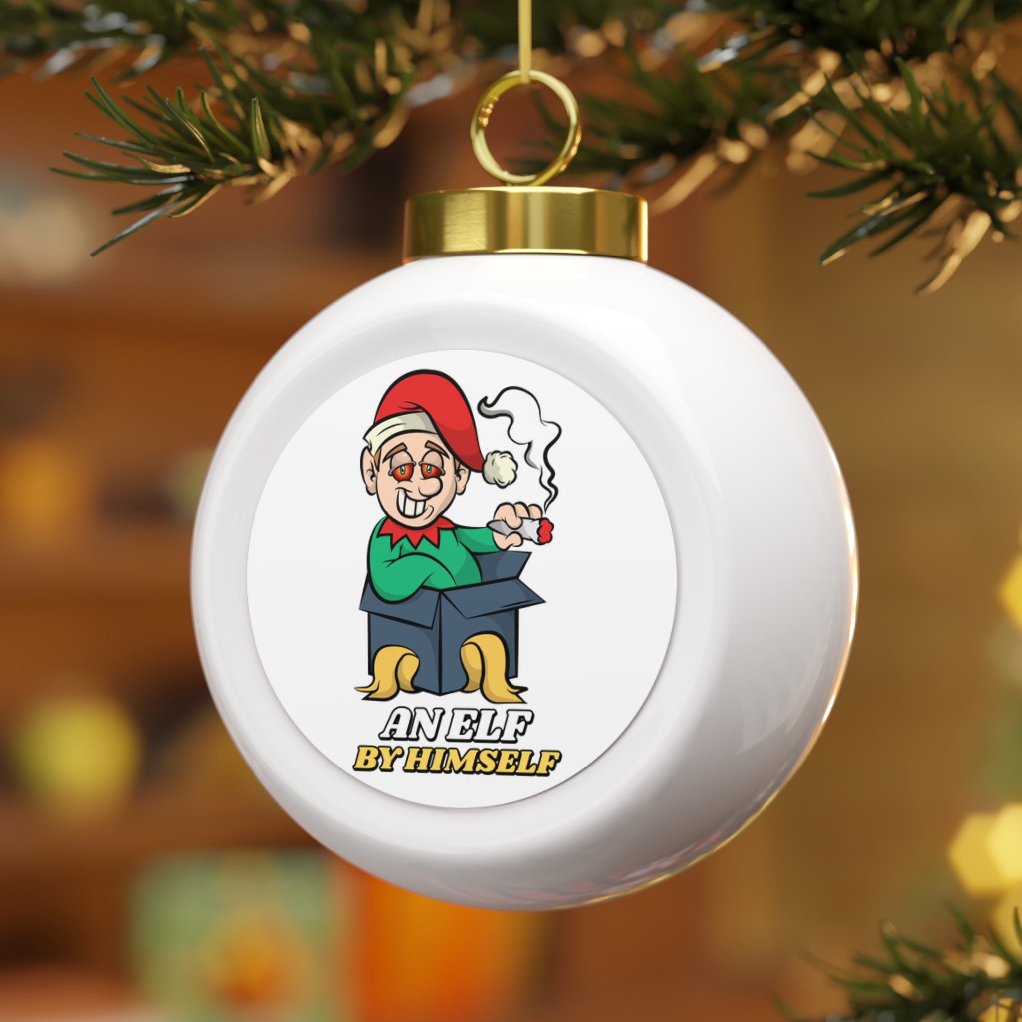 An elf by himself - Christmas Ball Ornament