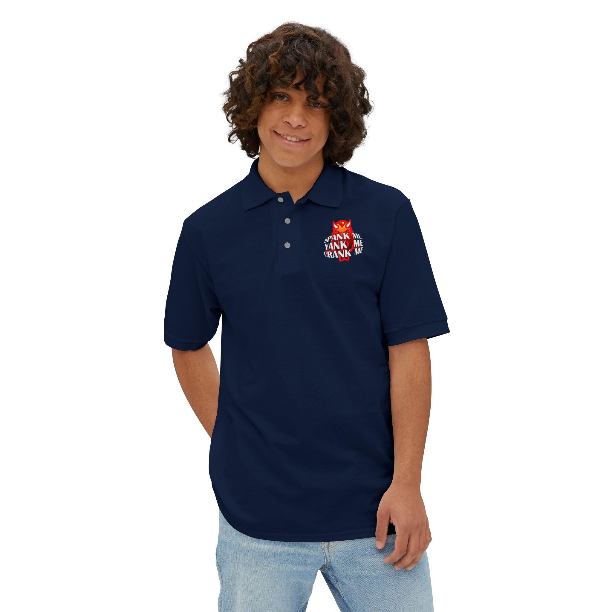 Spank Me Yank Me Crank Me - Men's Piqué Polo Shirt - Witty Twisters Fashions