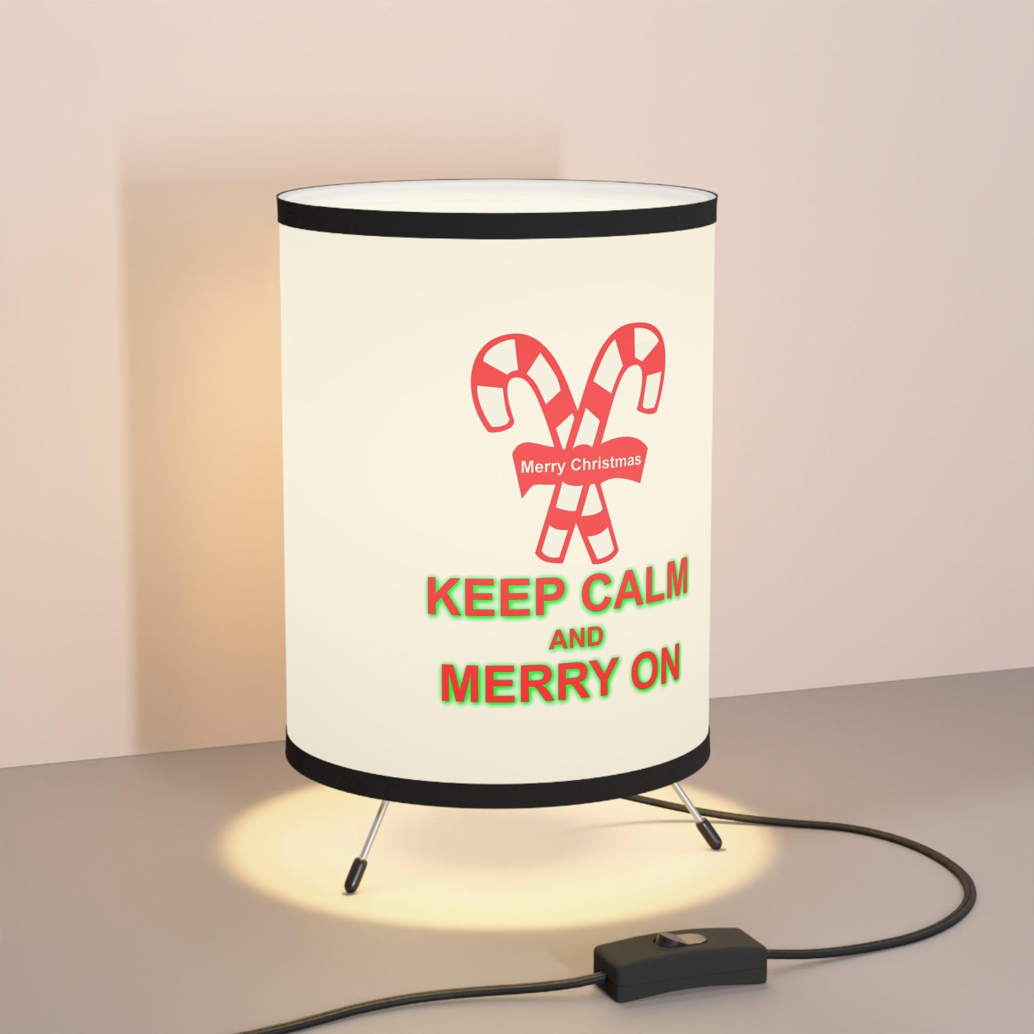 Keep Calm and Merry On - Retro Tripod Lamp