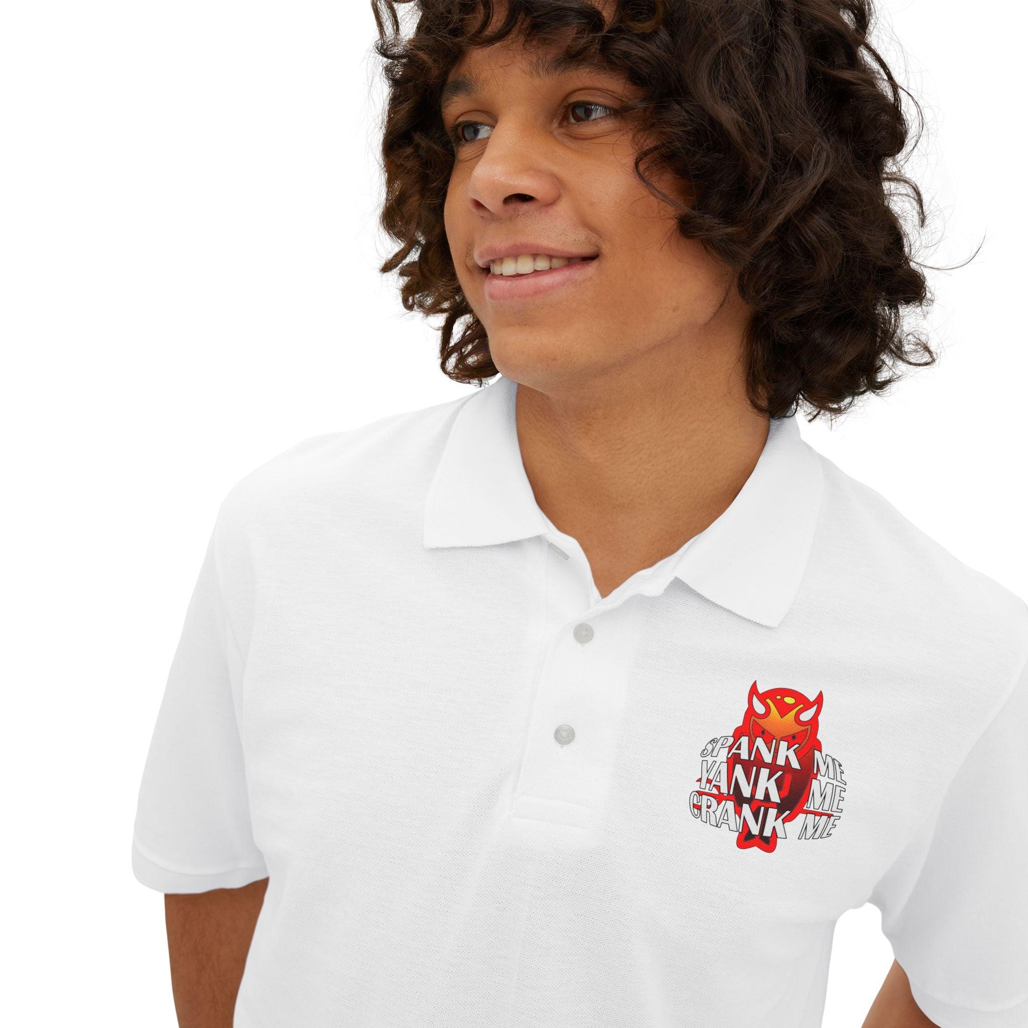 Spank Me Yank Me Crank Me - Men's Piqué Polo Shirt - Witty Twisters Fashions