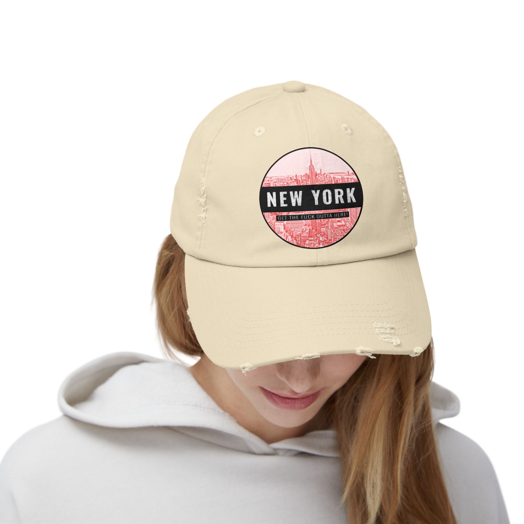 New York Get The Fuck Outta Here! - Cotton Twill Distressed Baseball Cap