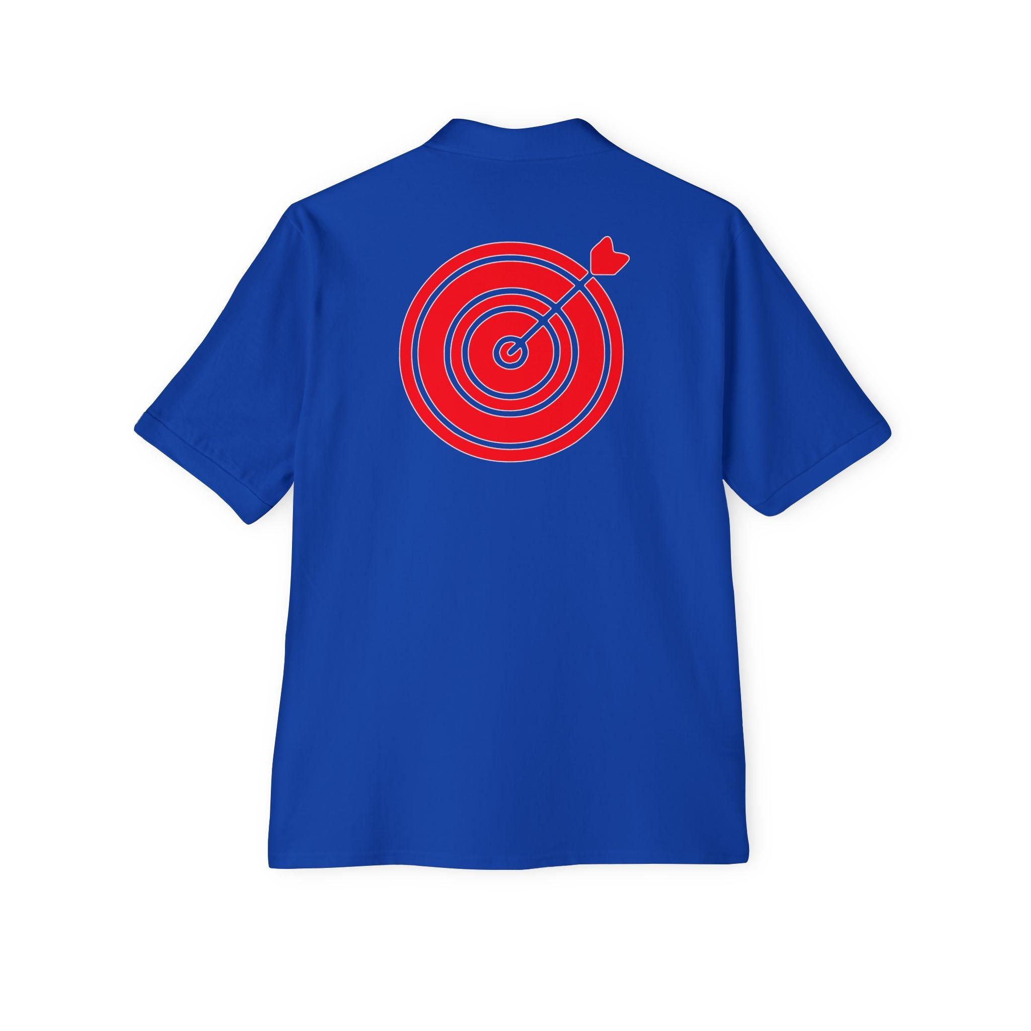 Target with arrow on back plus front pocket area - Men's Piqué Polo Shirt - Witty Twisters Fashions