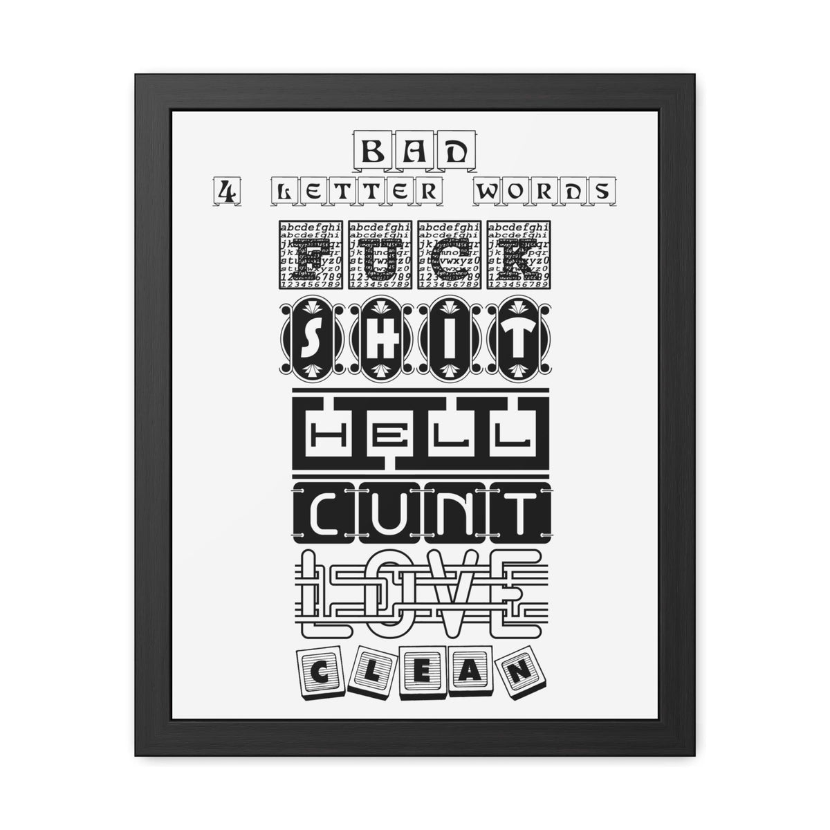 Bad 4 Letter Words - Framed Poster