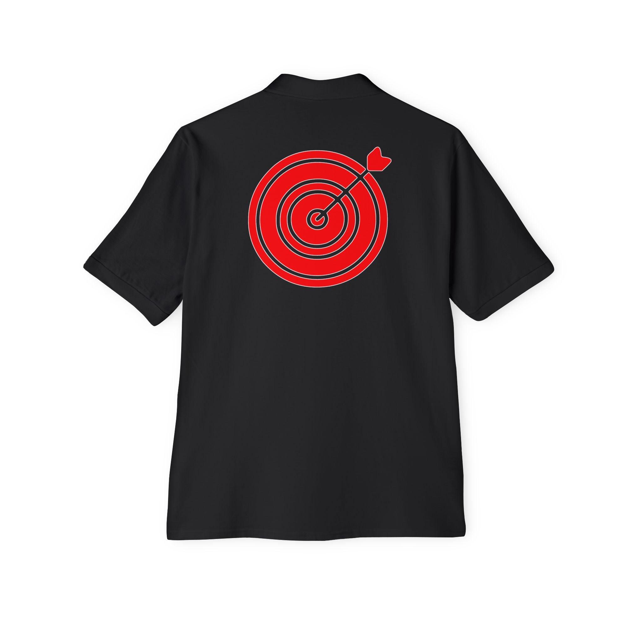 Target with arrow on back plus front pocket area - Men's Piqué Polo Shirt - Witty Twisters Fashions