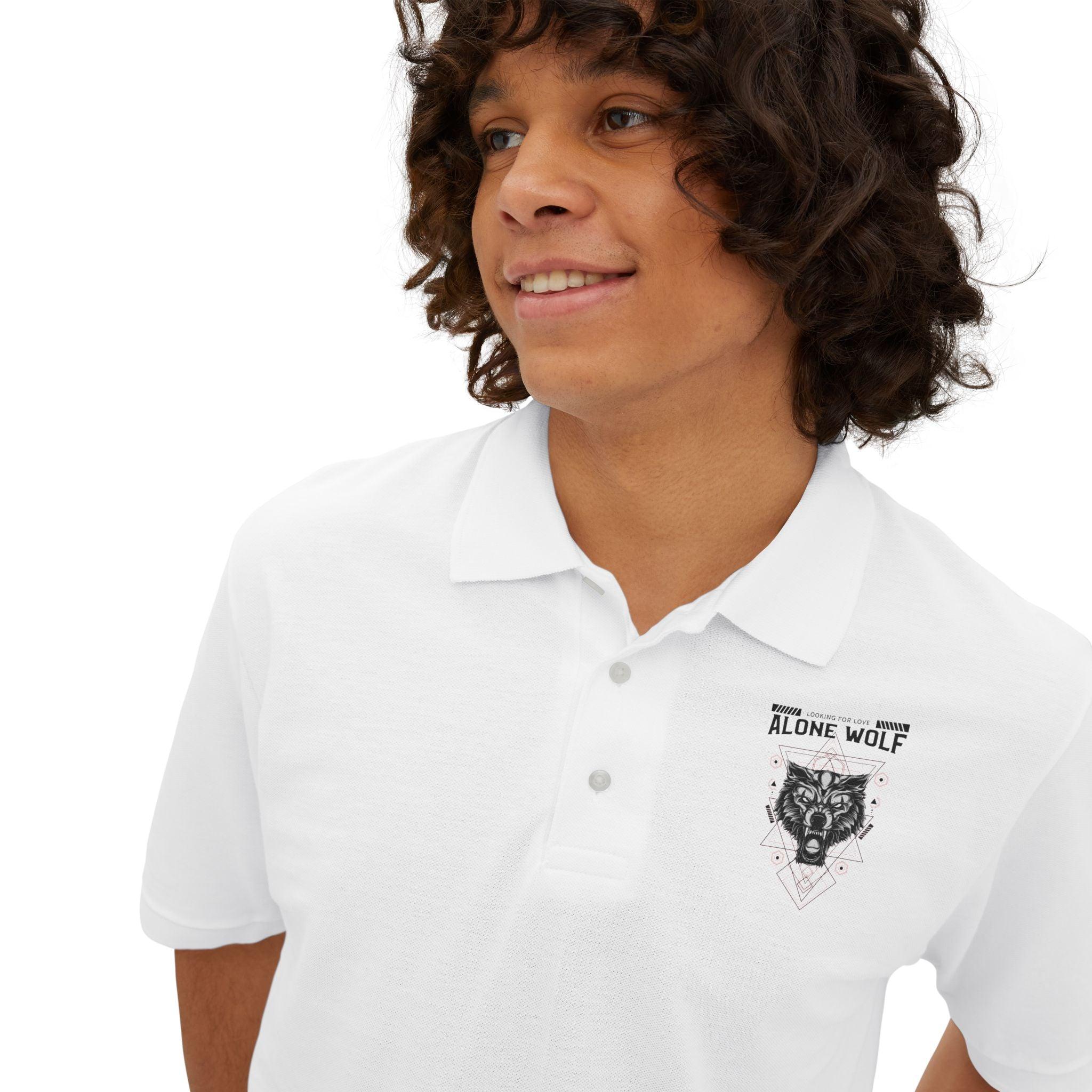 Alone Wolf Looking For Love - Men's Piqué Polo Shirt - Witty Twisters Fashions