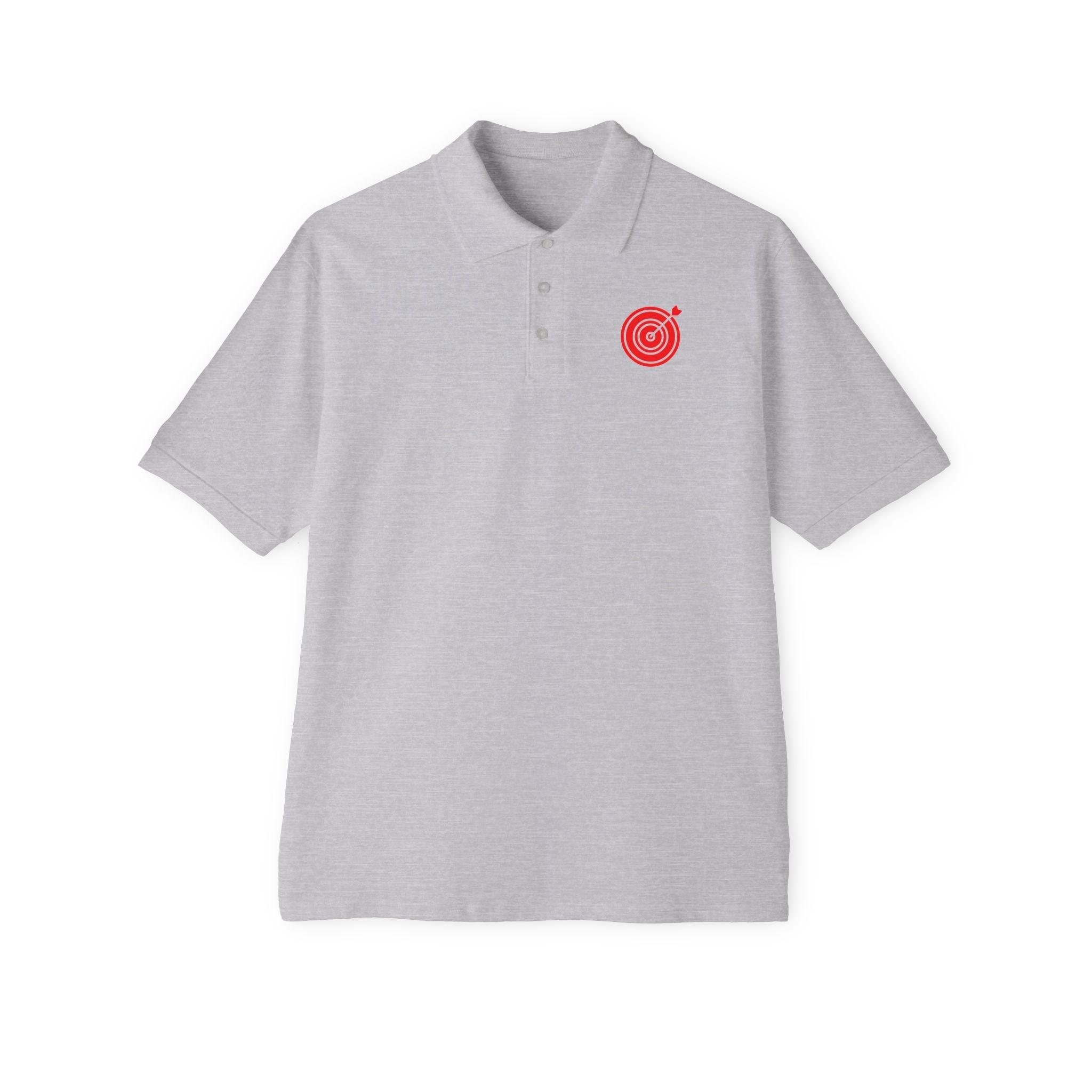 Target with arrow on back plus front pocket area - Men's Piqué Polo Shirt - Witty Twisters Fashions