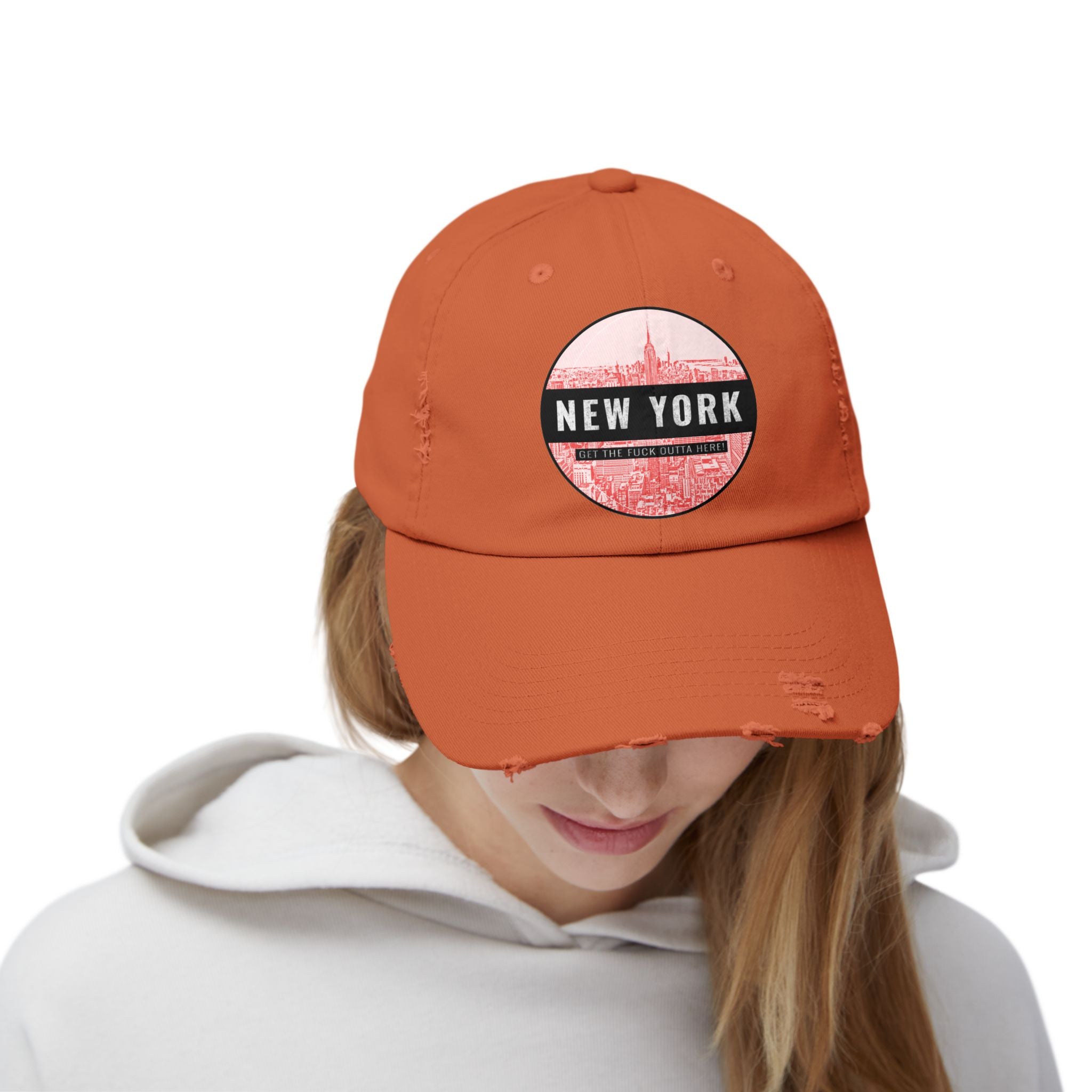 New York Get The Fuck Outta Here! - Cotton Twill Distressed Baseball Cap