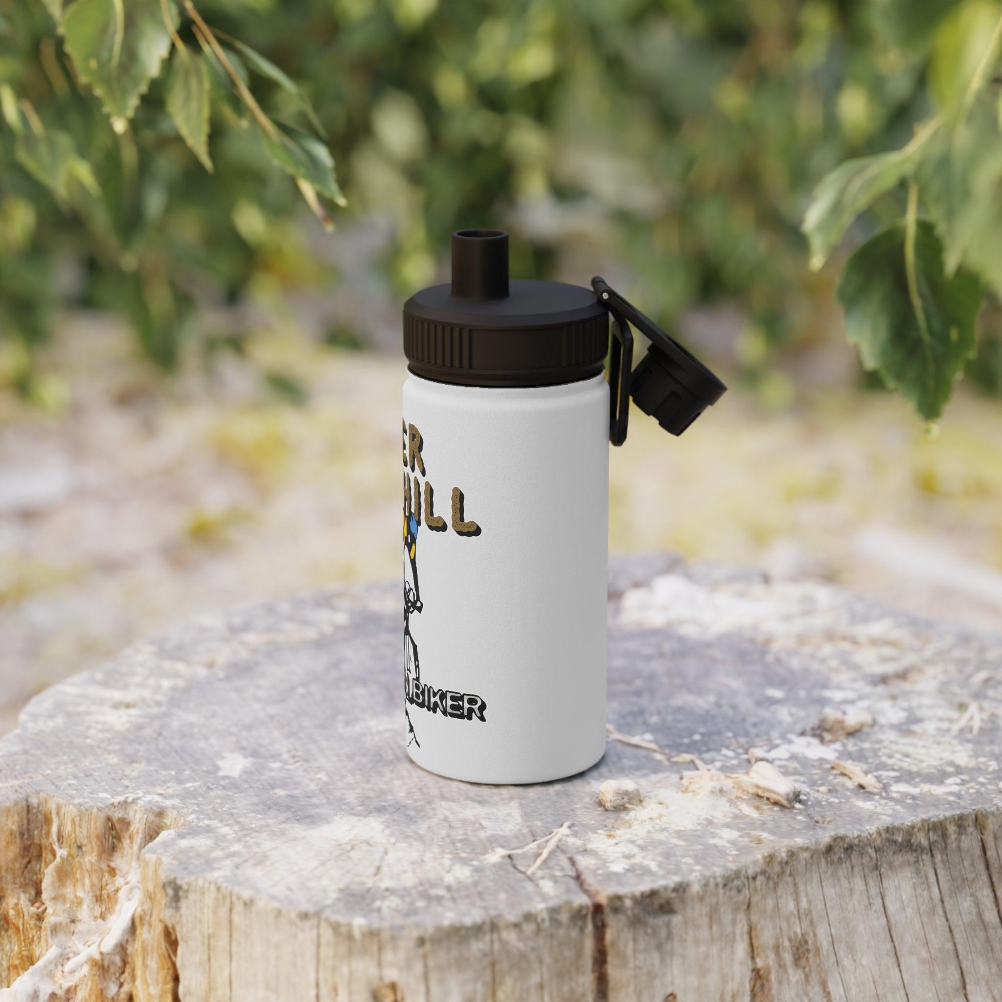 Over The Hill Mountain Biker - Stainless Steel Water Bottle with Sports Lid