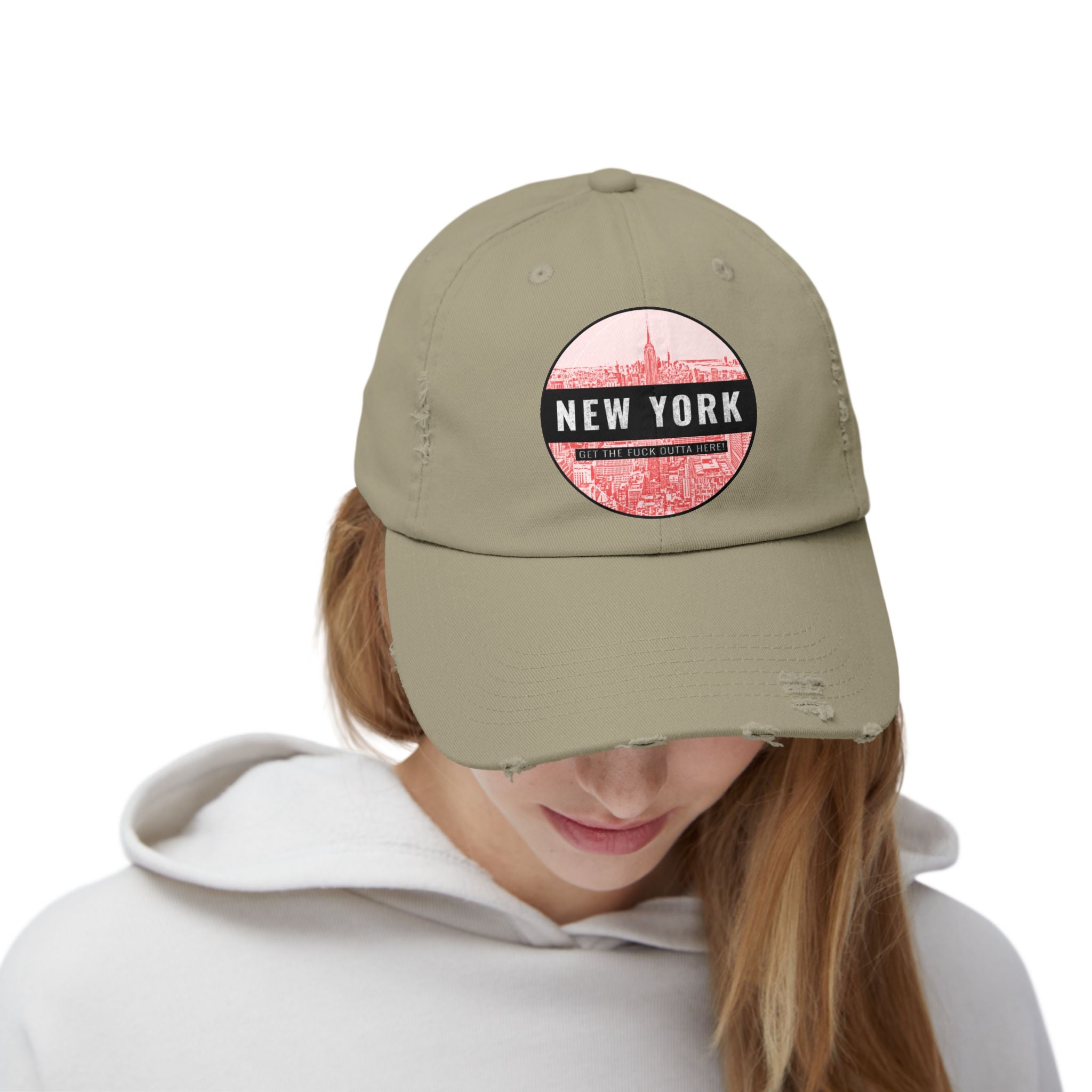 New York Get The Fuck Outta Here! - Cotton Twill Distressed Baseball Cap