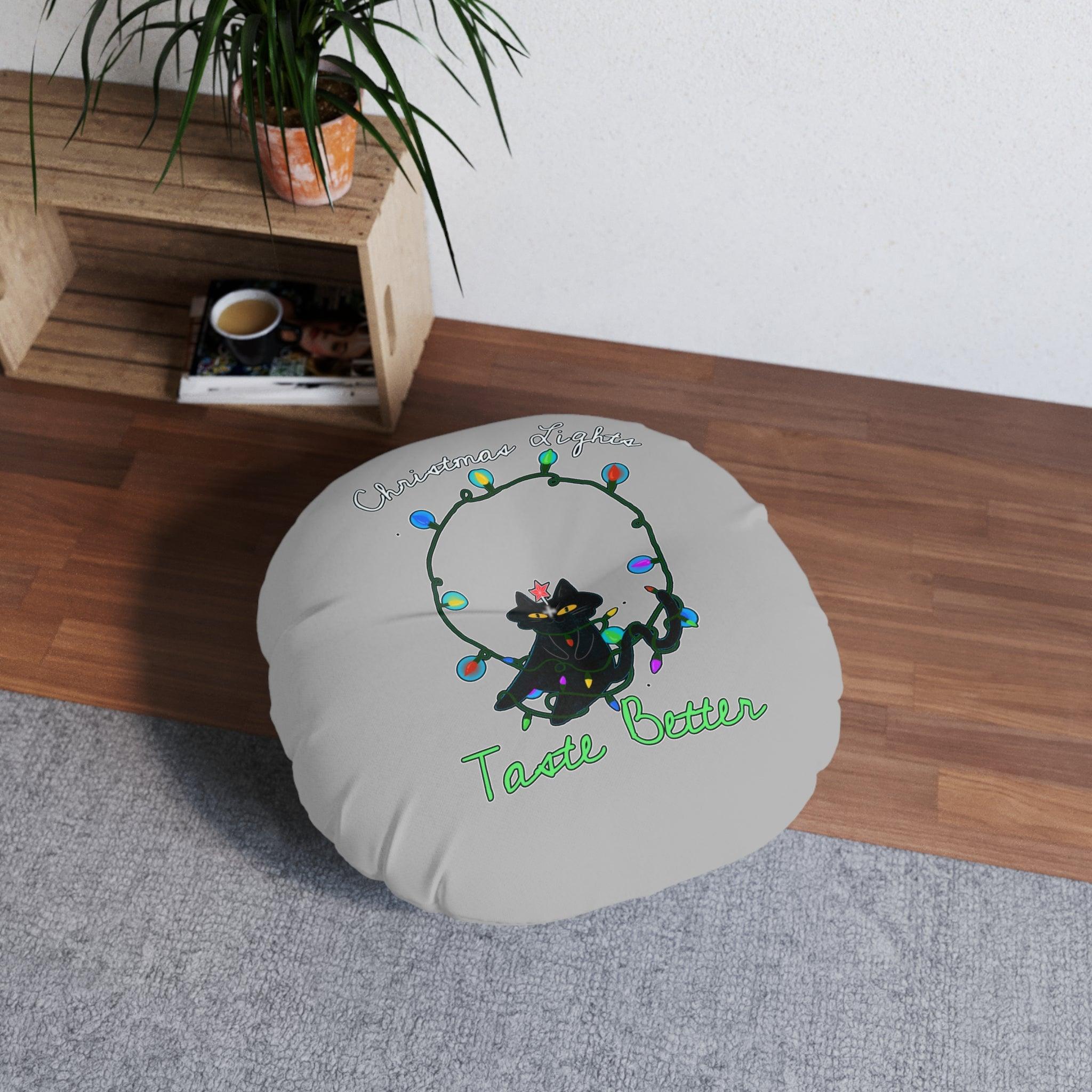 Christmas Lights Taste Better - Tufted Floor Pillow, Round - Witty Twisters Fashions