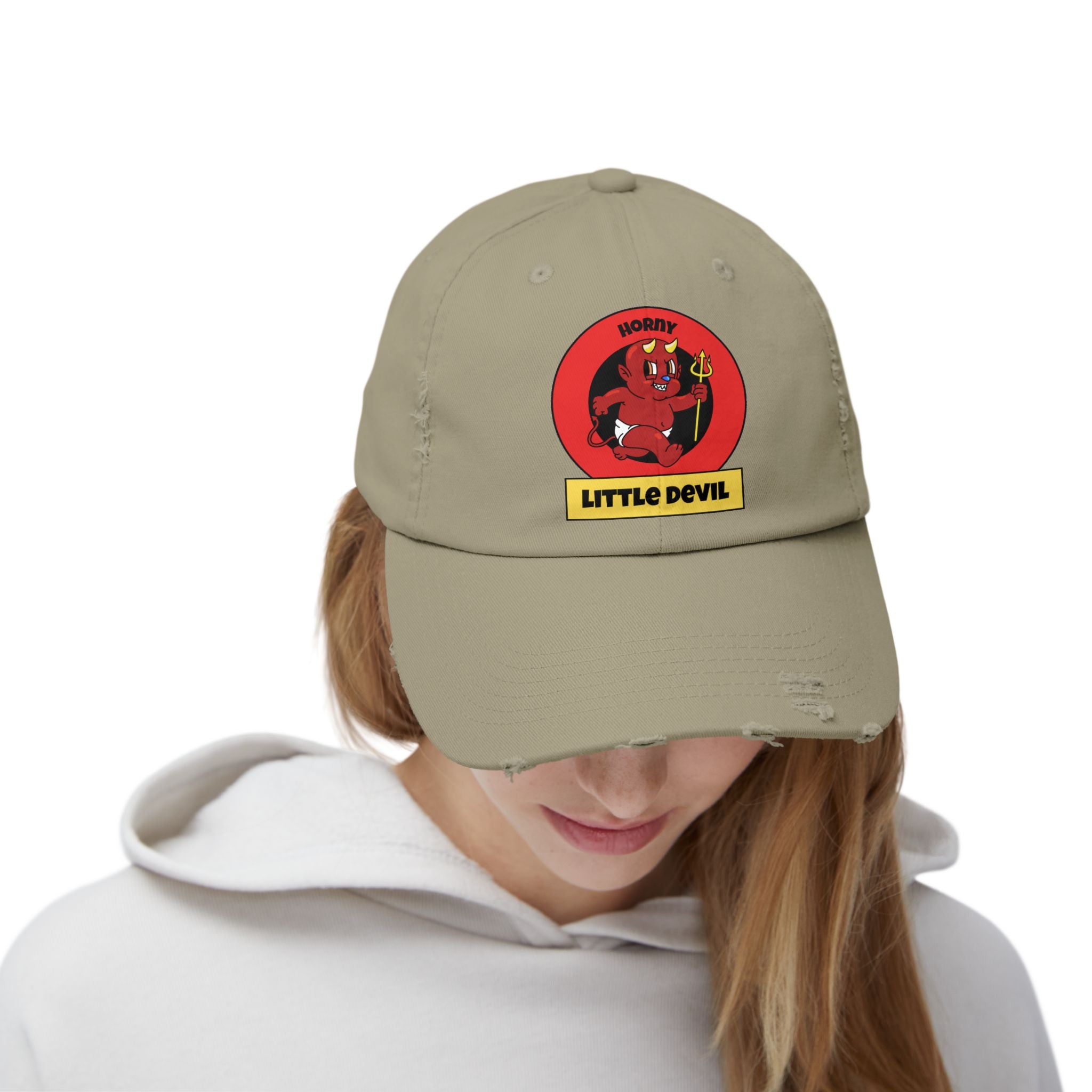 Horny Little Devil - Cotton Twill Distressed Baseball Cap